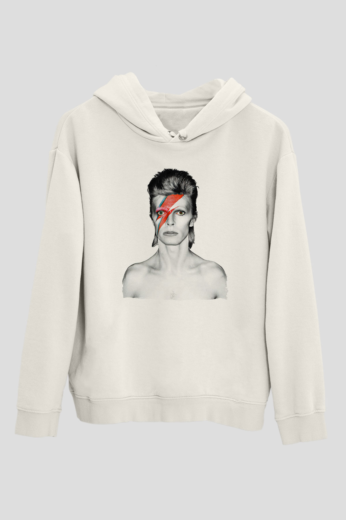 David Bowie Baskılı Beyaz Unisex Kapüşonlu Sweatshirt