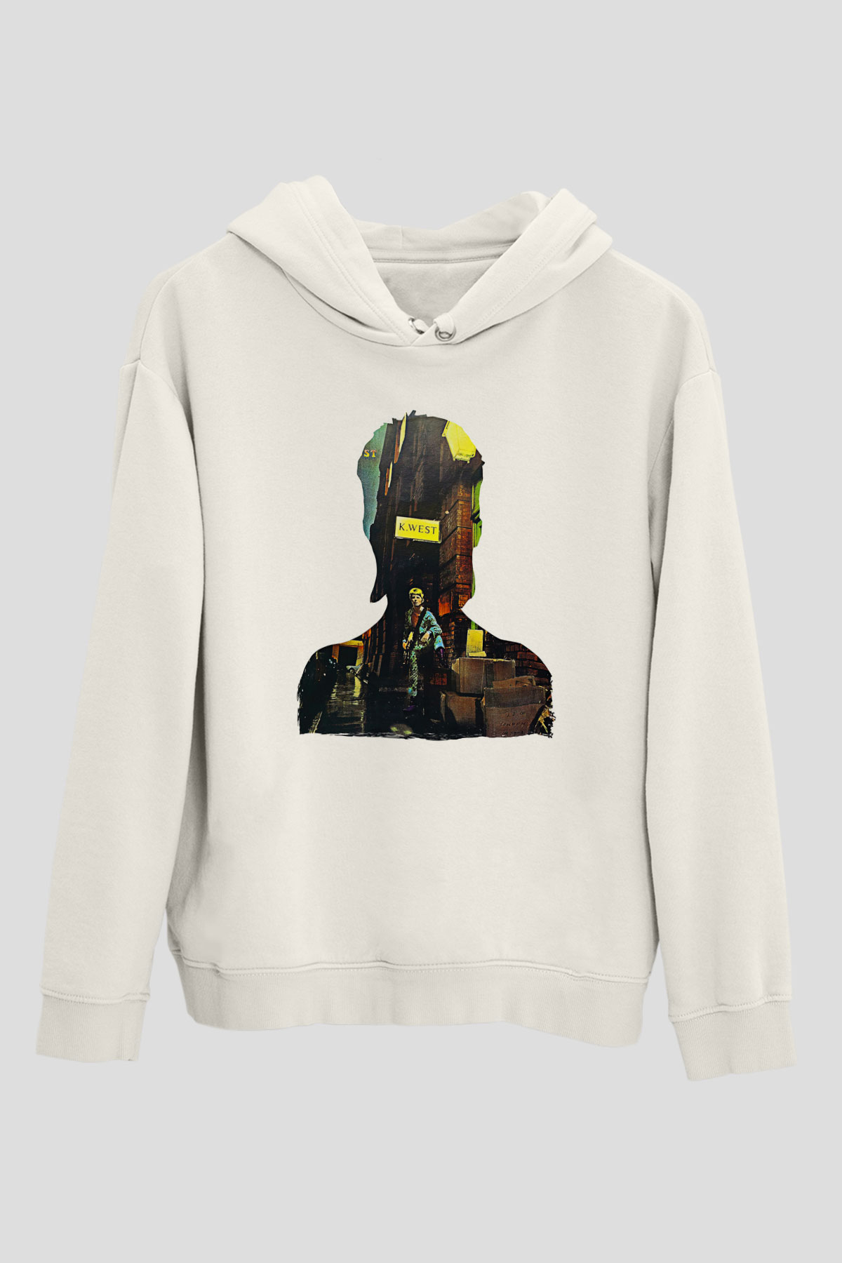 David Bowie Baskılı Beyaz Unisex Kapüşonlu Sweatshirt