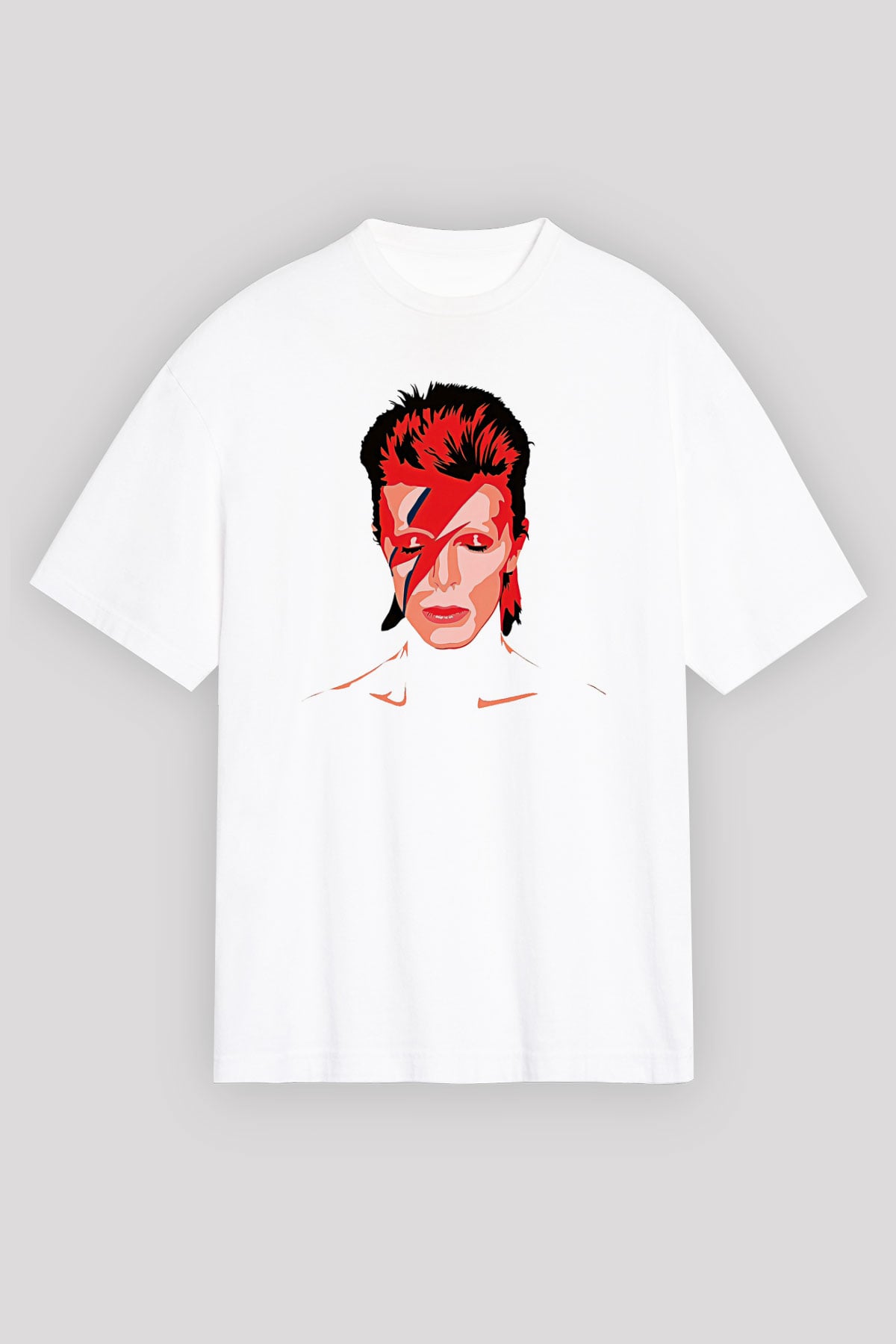David Bowie Baskılı Beyaz Unisex Oversize Tişört - Tshirt