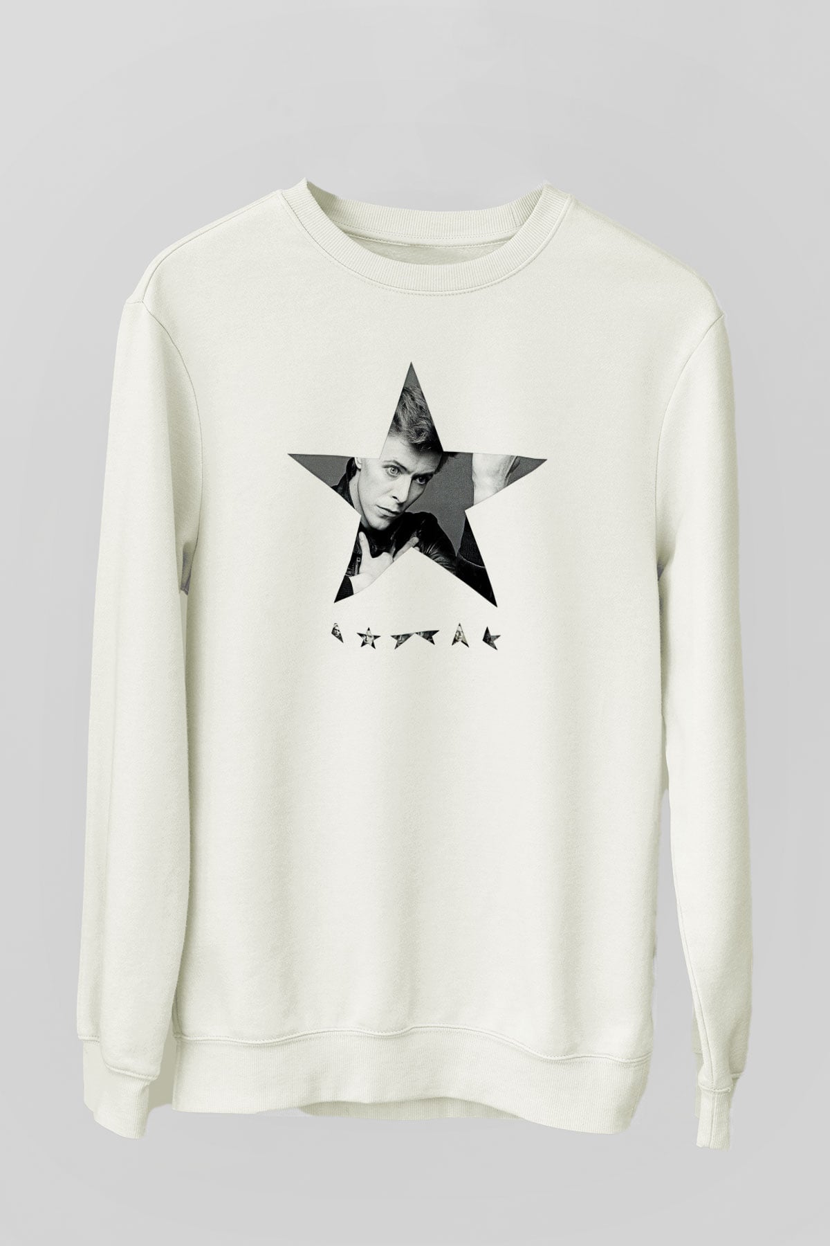 David Bowie Baskılı Beyaz Unisex Sweatshirt