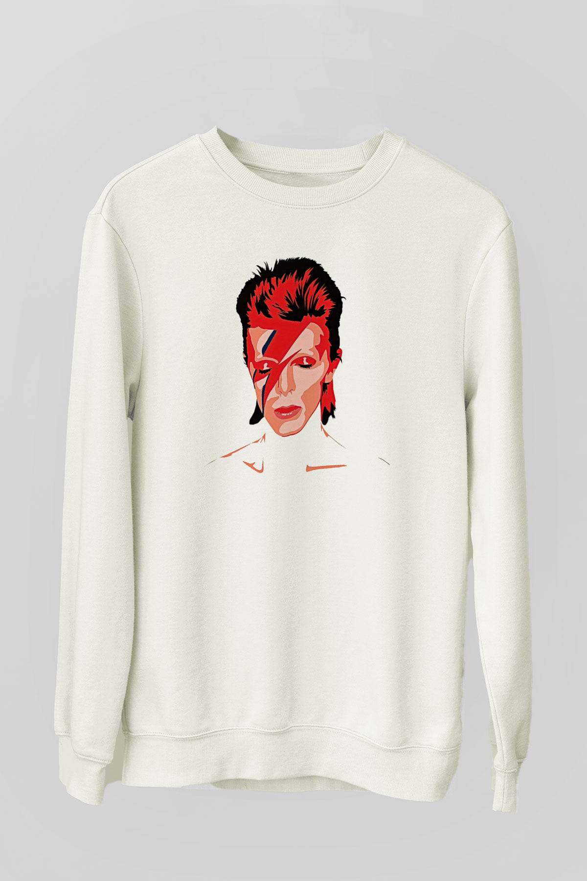 David Bowie Baskılı Beyaz Unisex Sweatshirt