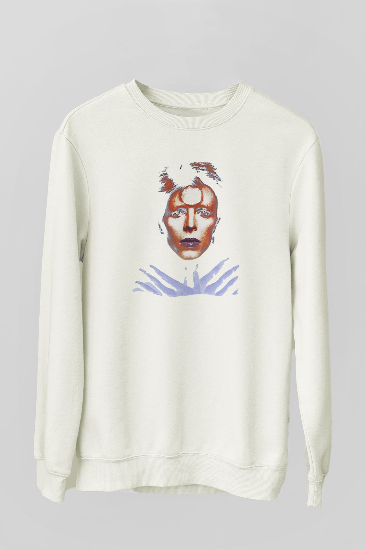 David Bowie Baskılı Beyaz Unisex Sweatshirt