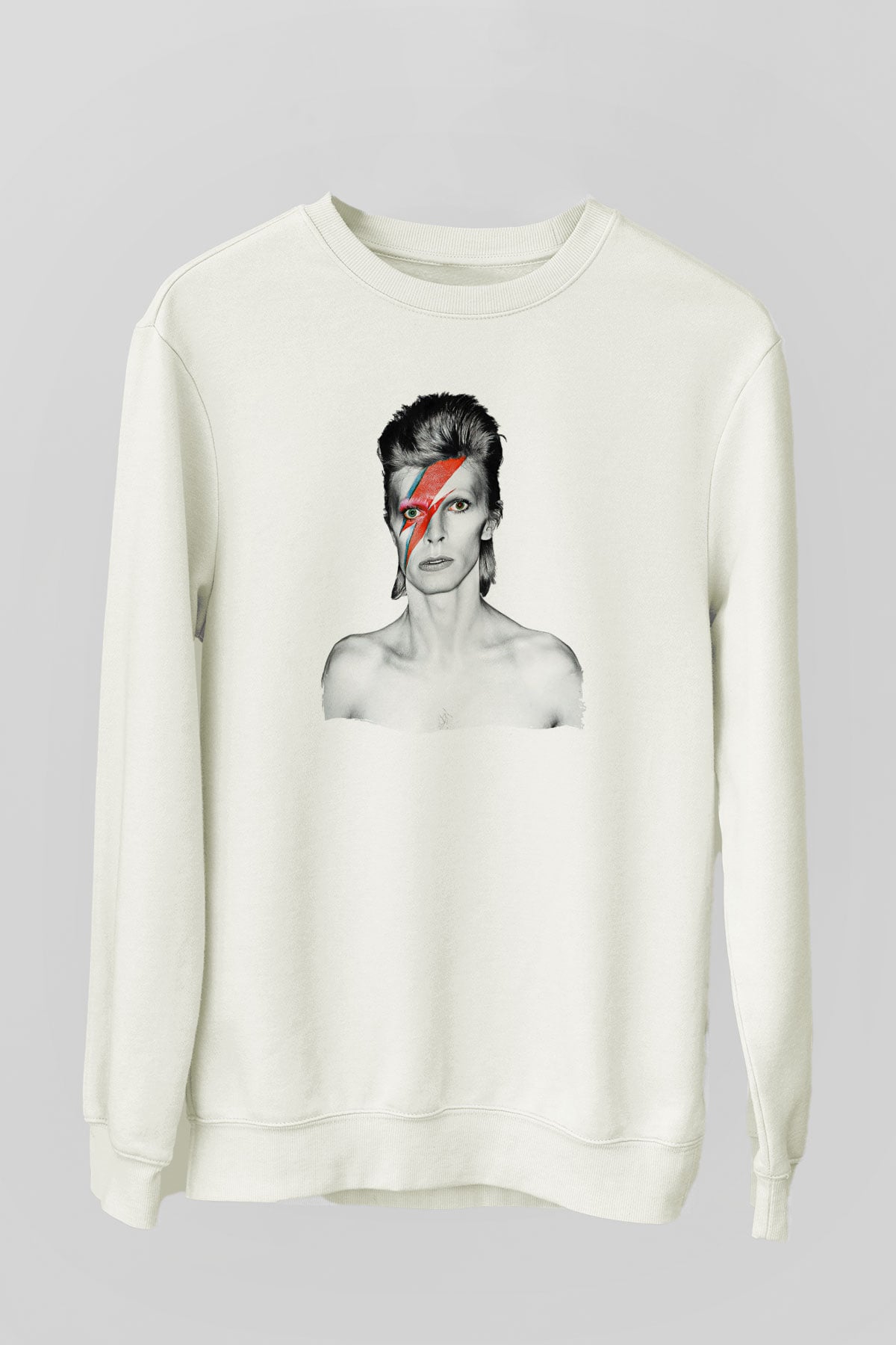 David Bowie Baskılı Beyaz Unisex Sweatshirt