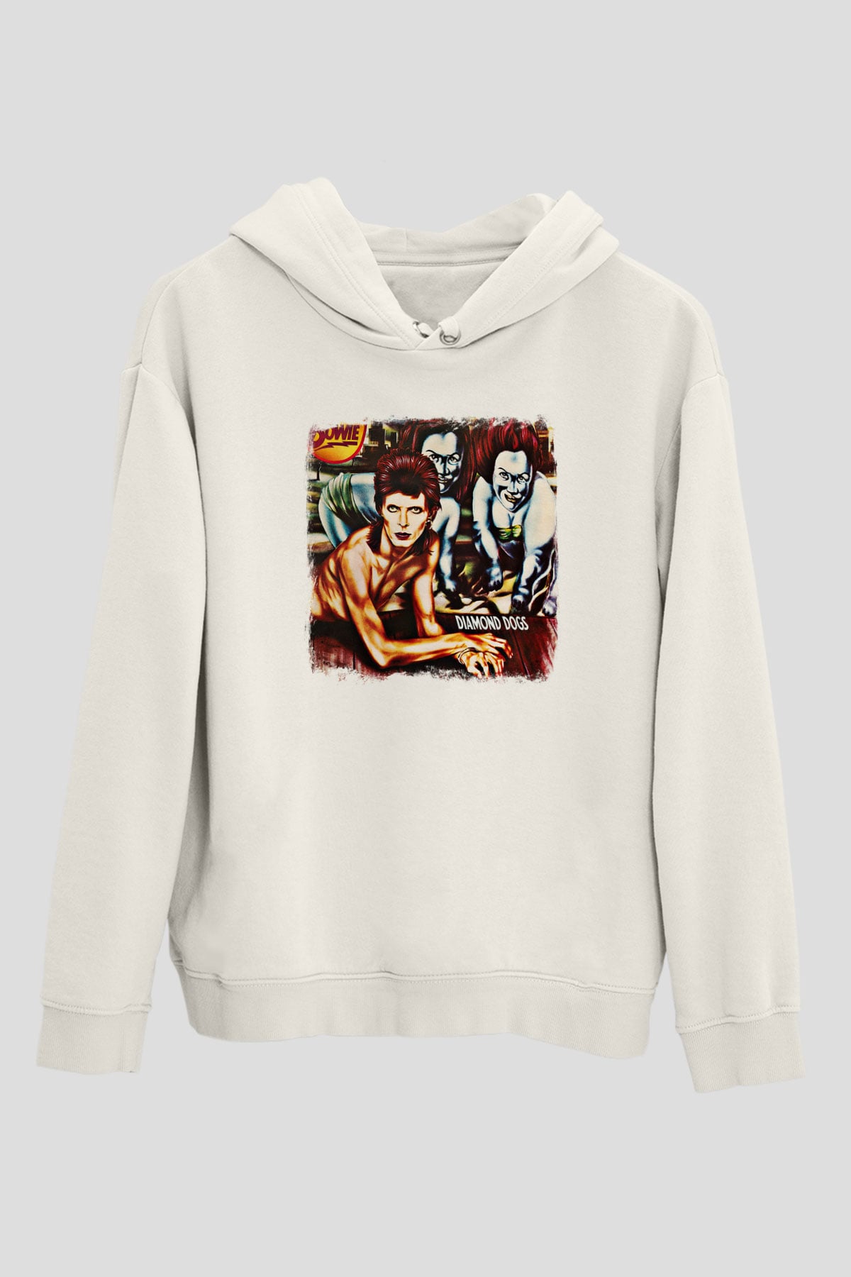 David Bowie Baskılı Unisex Beyaz Hoodie