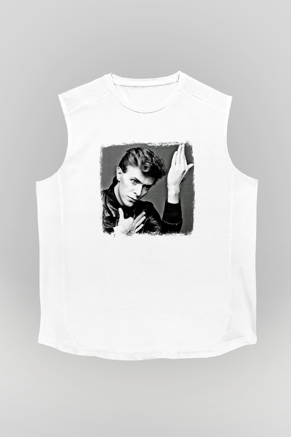 David Bowie Baskılı Unisex Beyaz Kolsuz Tişört