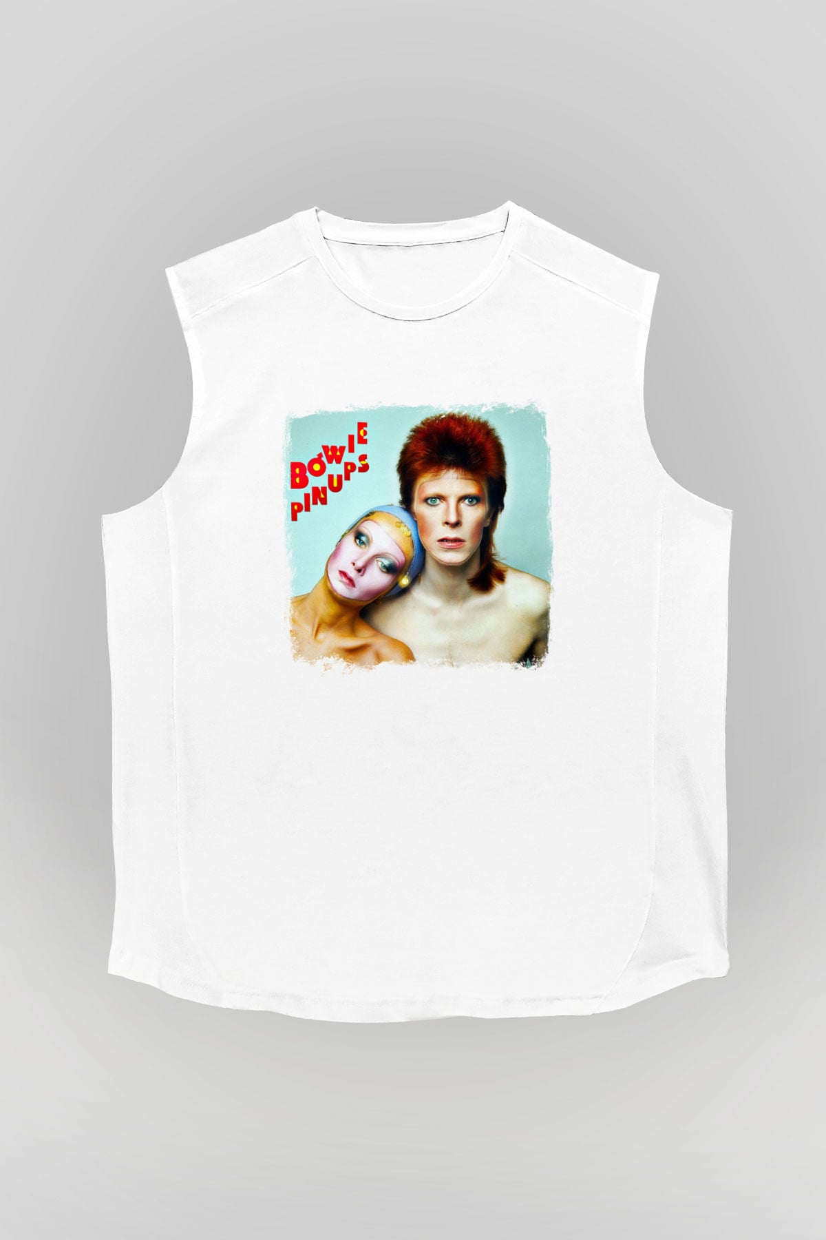 David Bowie Baskılı Unisex Beyaz Kolsuz Tişört