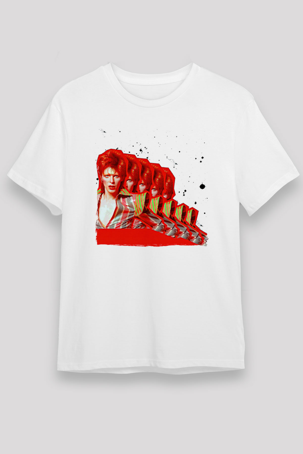 David Bowie Baskılı Unisex Beyaz Tişört - Tshirt