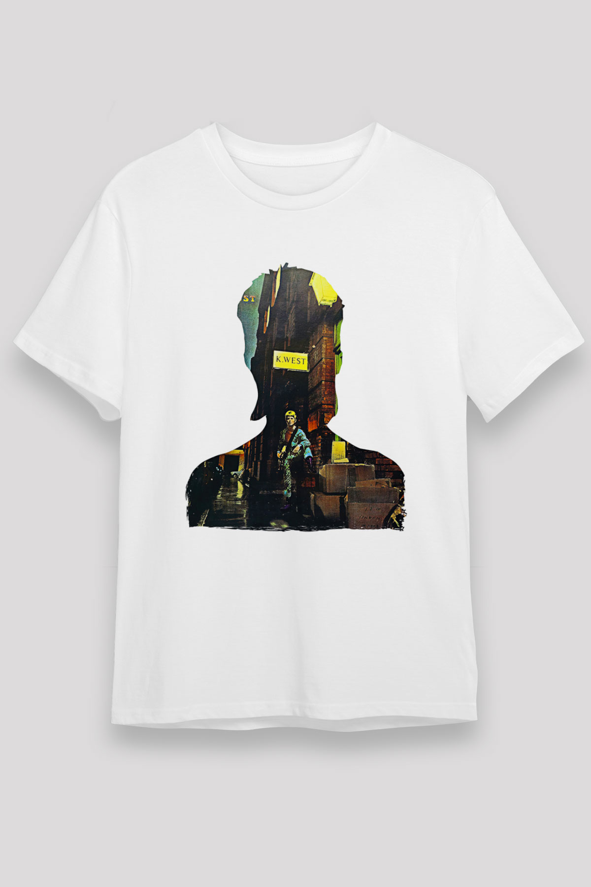 David Bowie Baskılı Unisex Beyaz Tişört - Tshirt