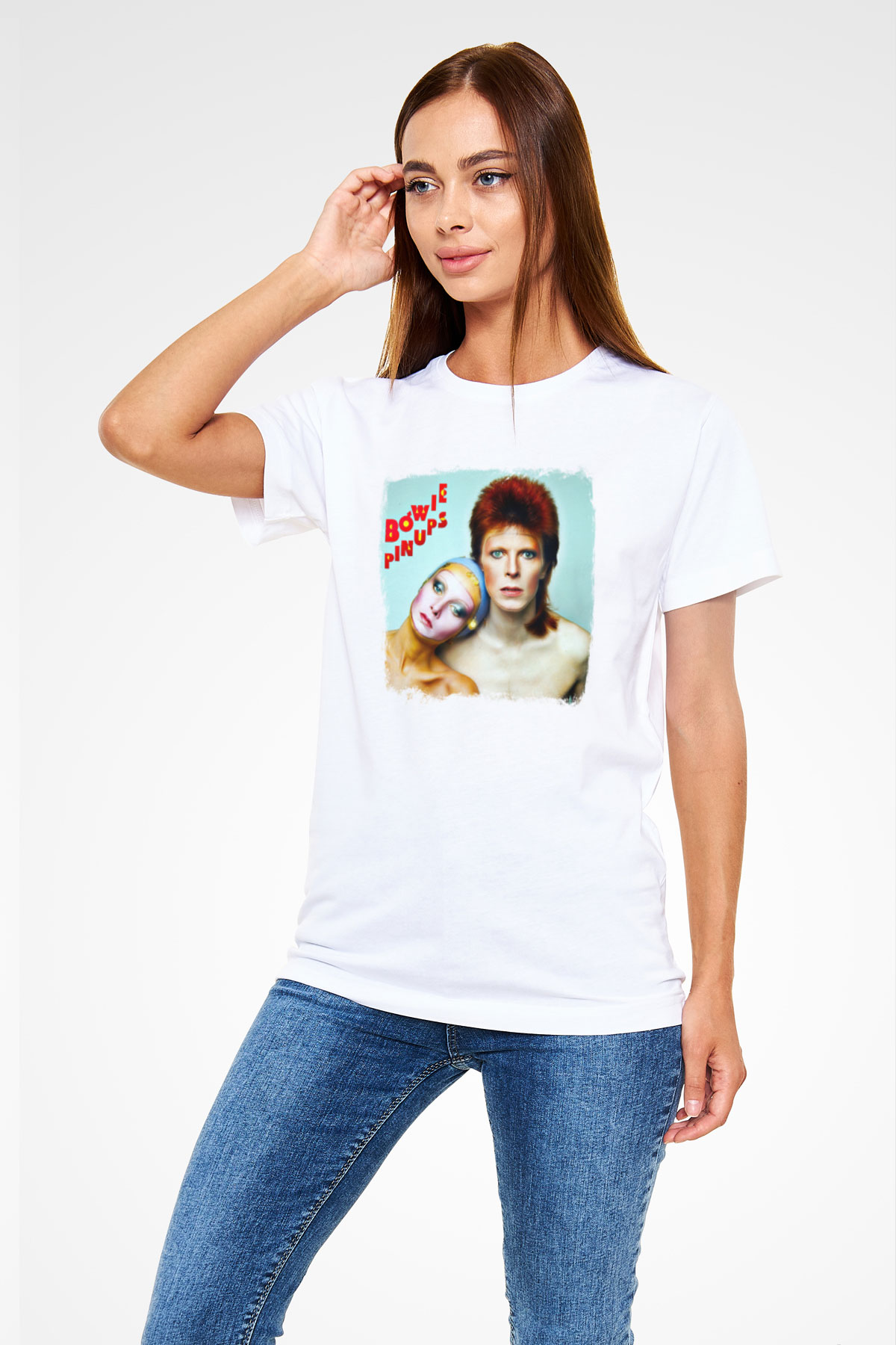 David Bowie Baskılı Unisex Beyaz Tişört