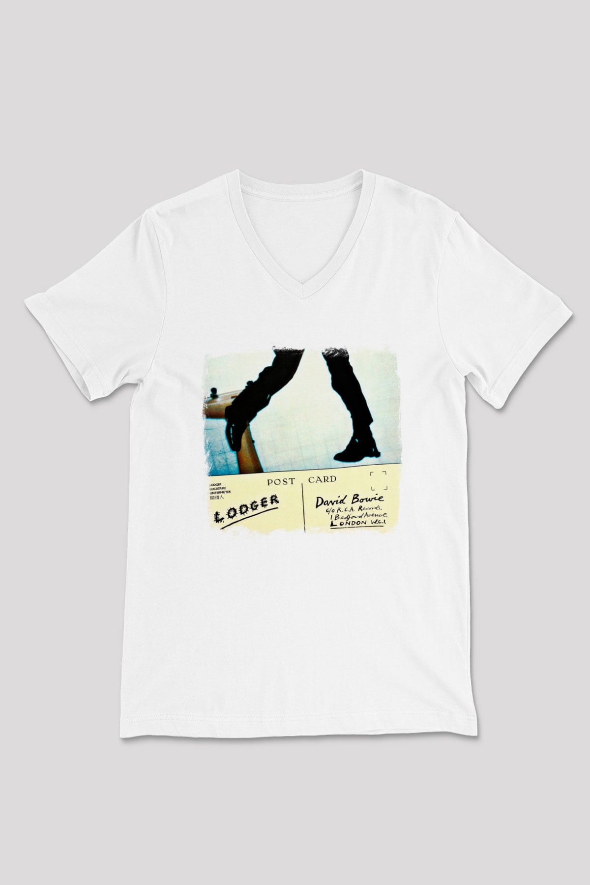 David Bowie Baskılı Unisex Beyaz V Yaka Tişört