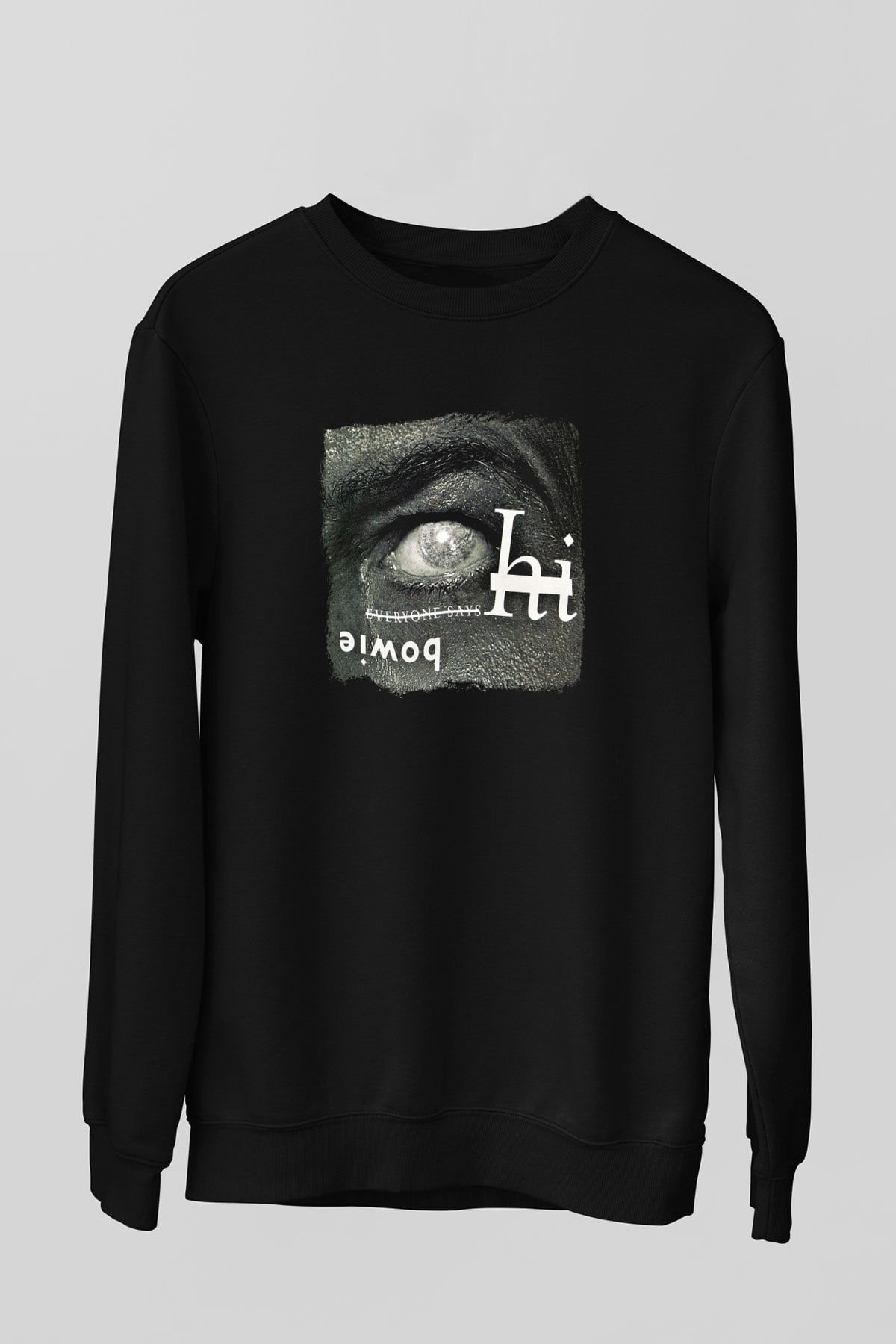 David Bowie Baskılı Unisex Siyah Sweatshirt