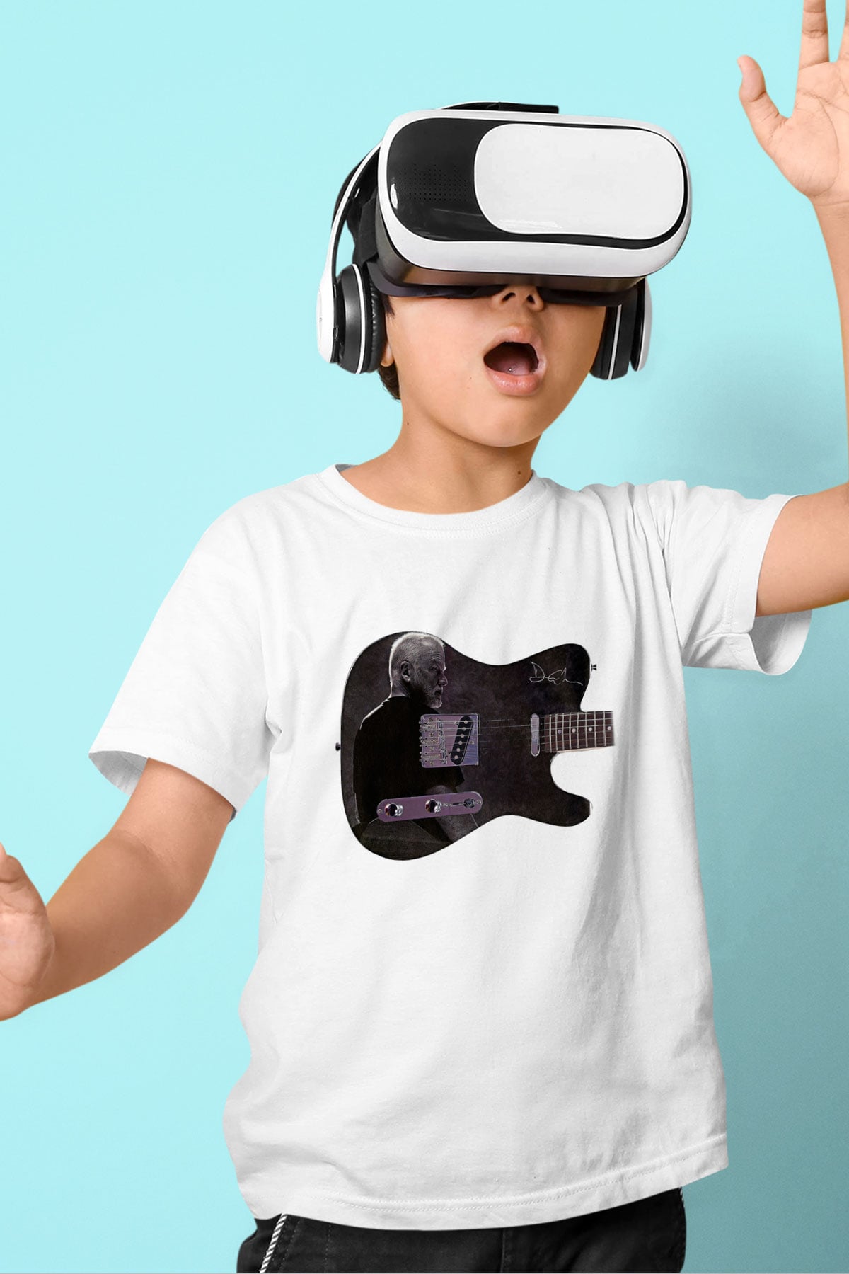 David Gilmour Baskılı Beyaz Unisex Beyaz Çocuk Tişört - Tshirt