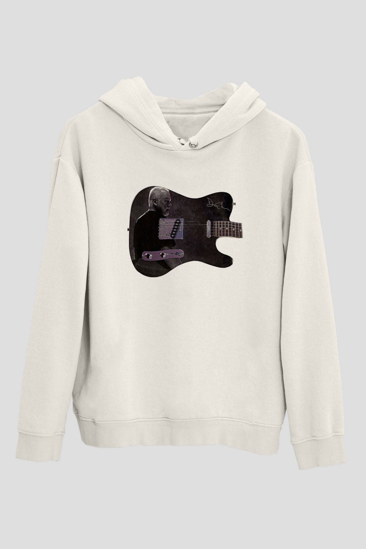 David Gilmour Baskılı Beyaz Unisex Kapüşonlu Sweatshirt