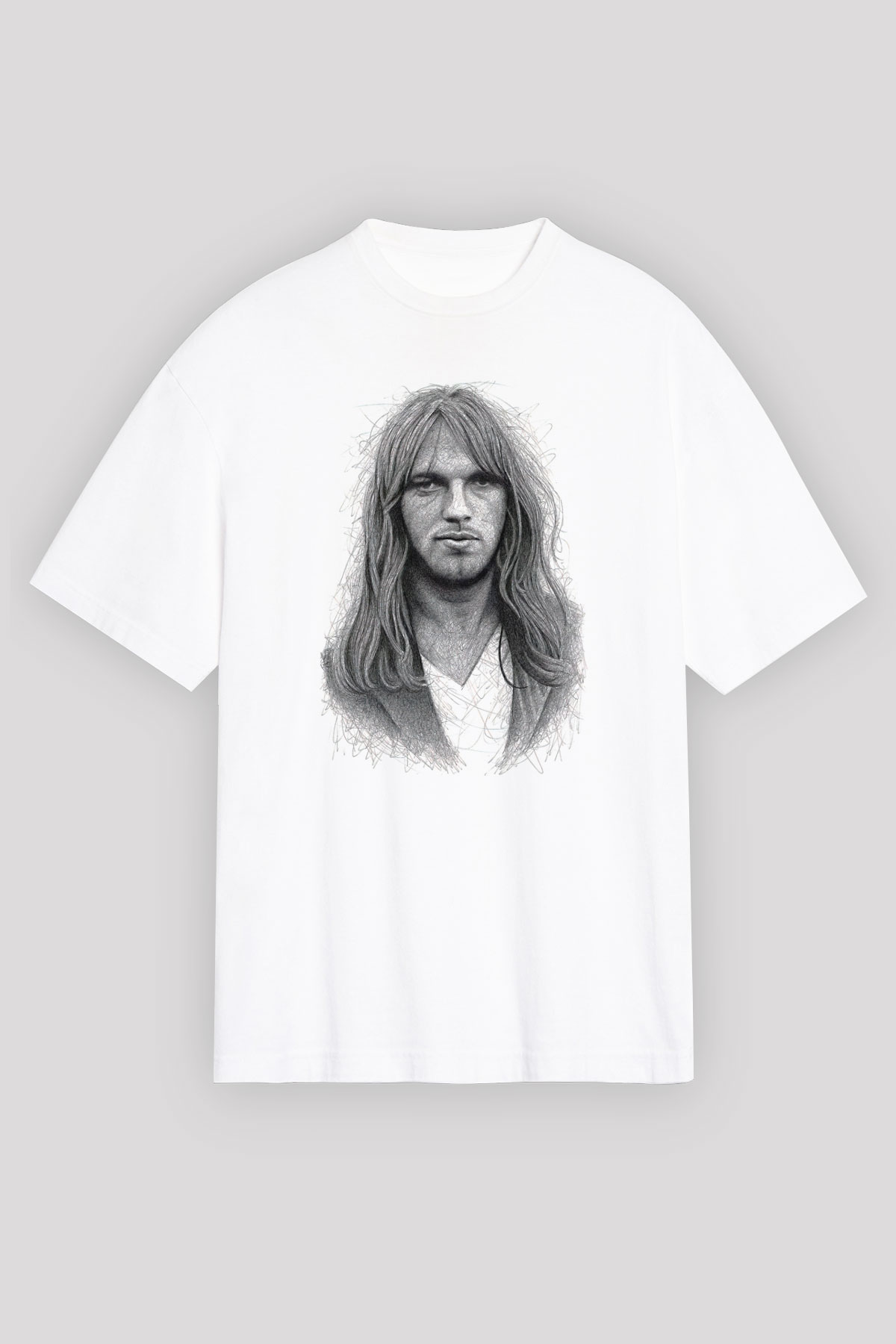 David Gilmour Baskılı Beyaz Unisex Oversize Tişört - Tshirt