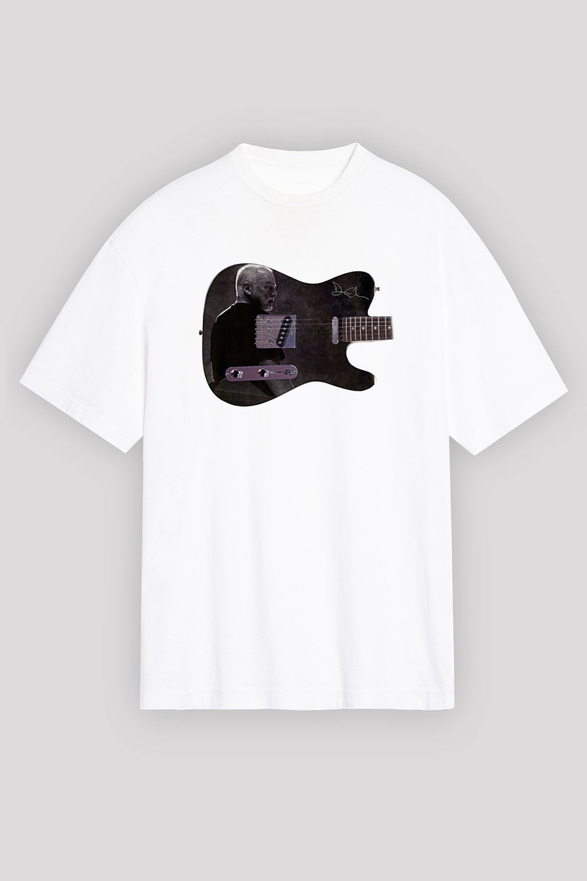 David Gilmour Baskılı Beyaz Unisex Oversize Tişört - Tshirt