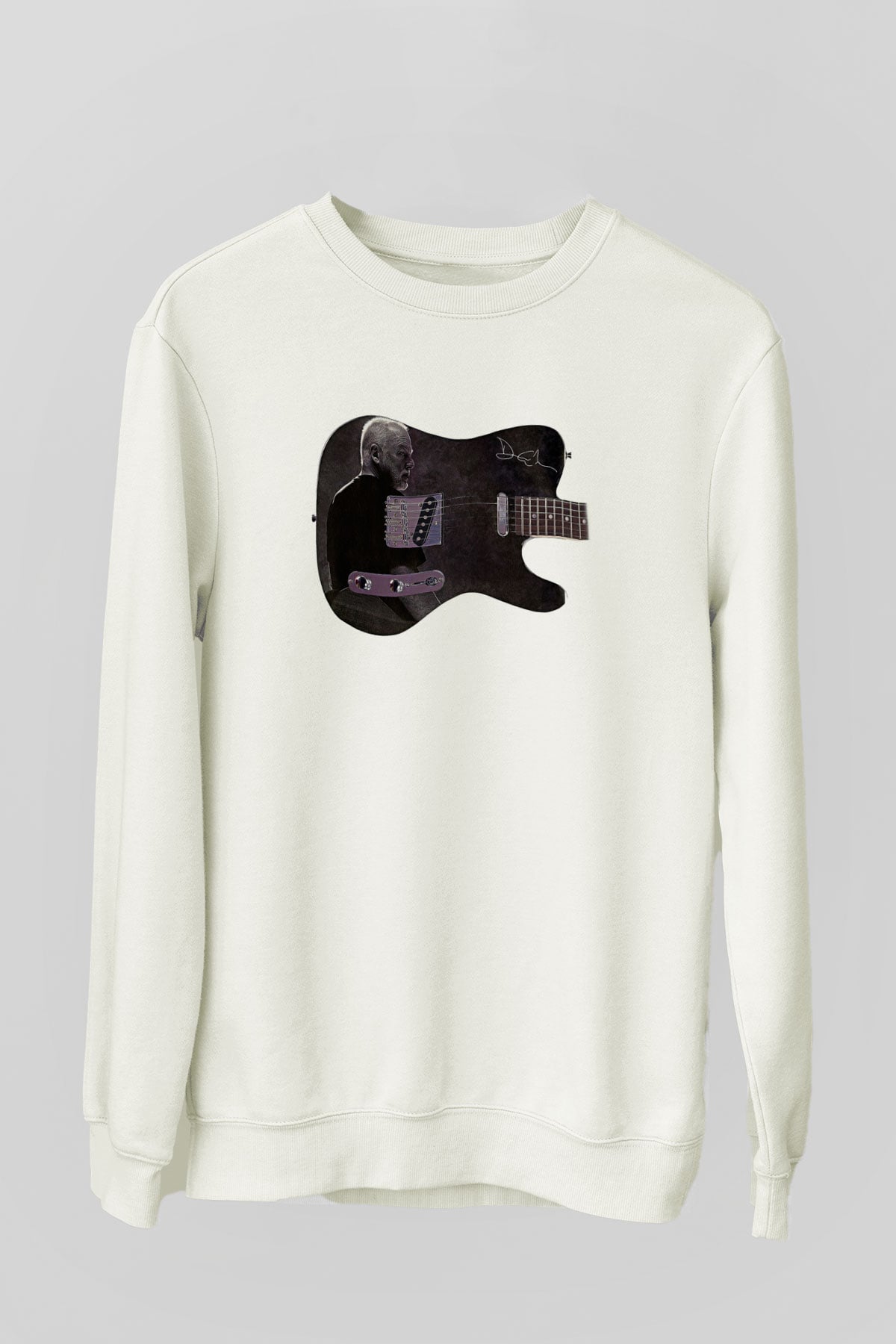 David Gilmour Baskılı Beyaz Unisex Sweatshirt