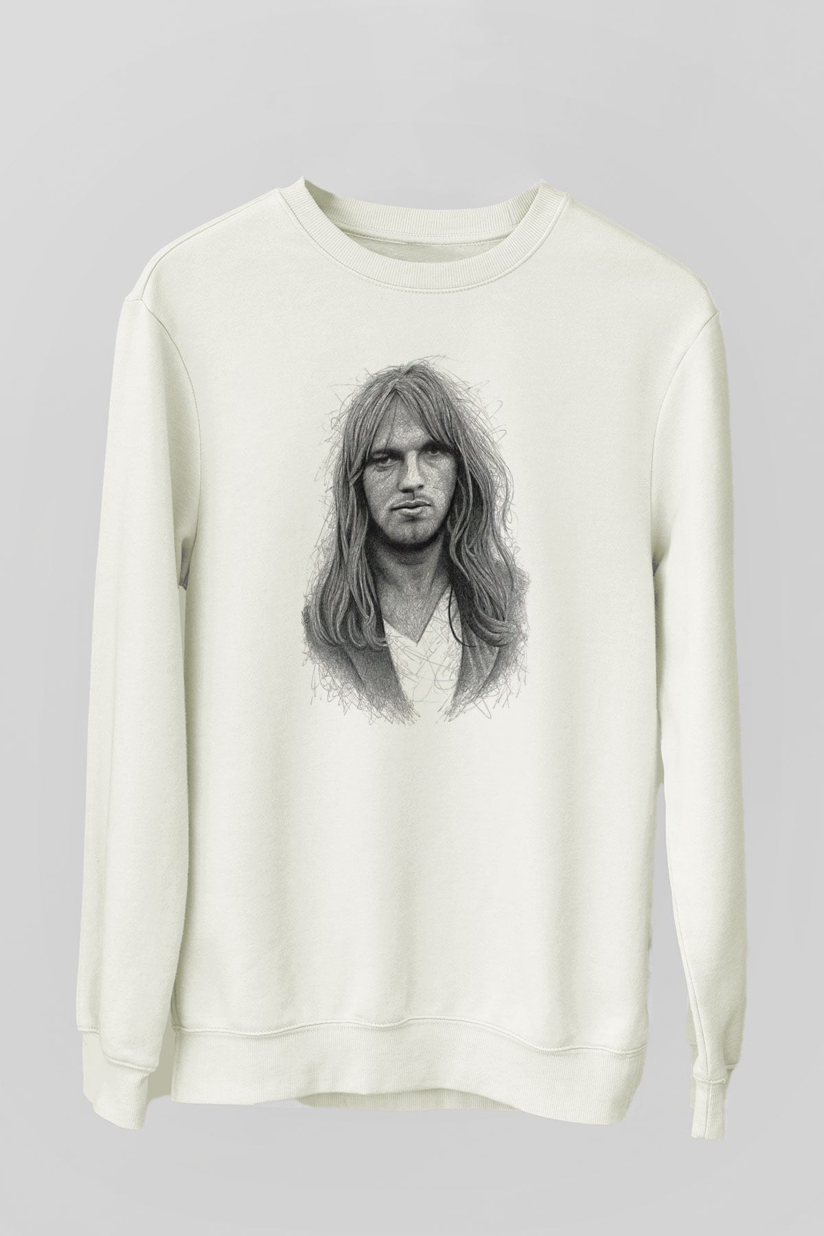David Gilmour Baskılı Beyaz Unisex Sweatshirt