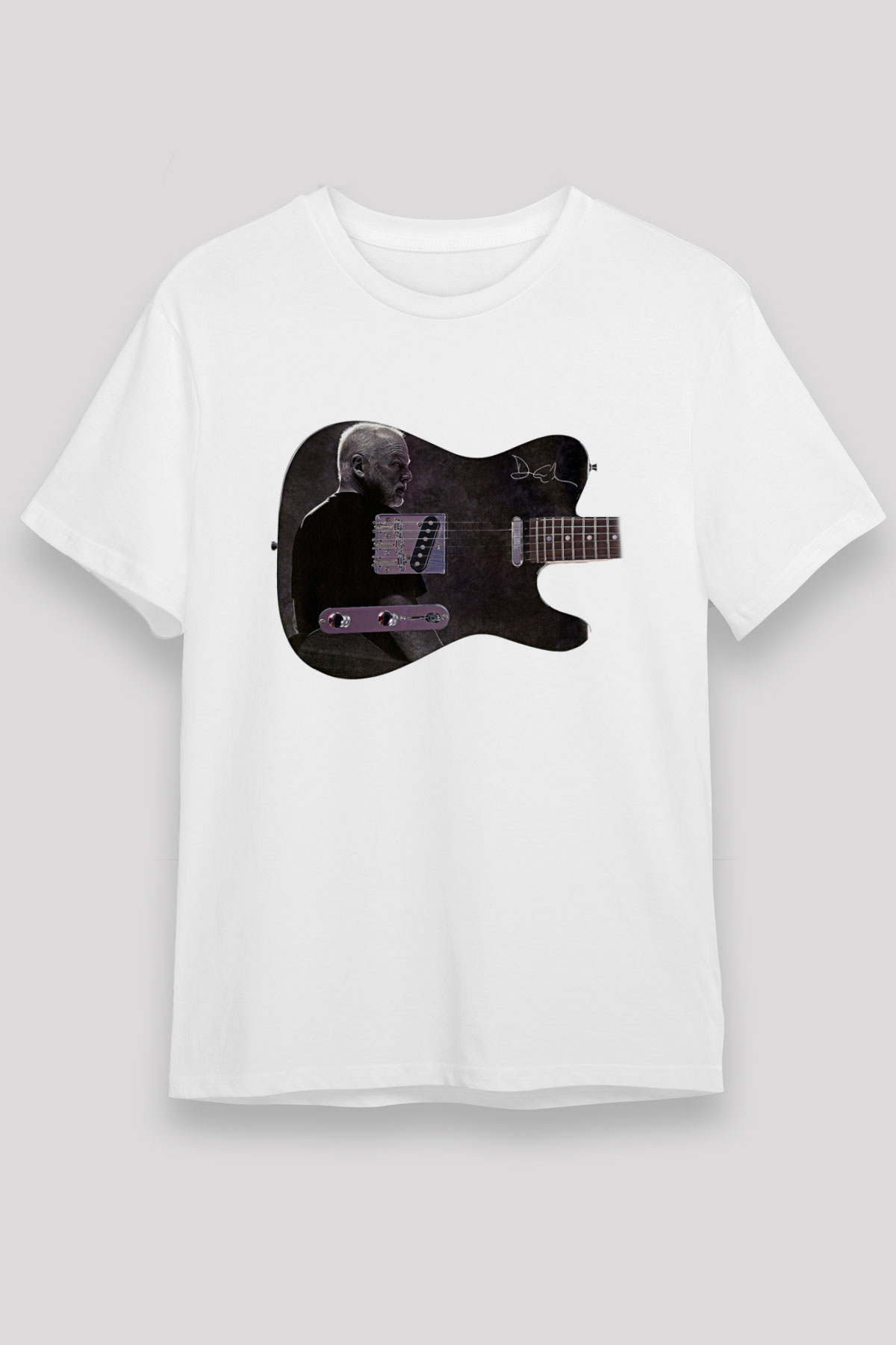 David Gilmour Baskılı Unisex Beyaz Tişört - Tshirt