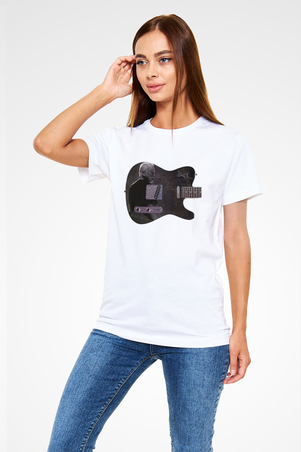 David Gilmour Baskılı Unisex Beyaz Tişört - Tshirt