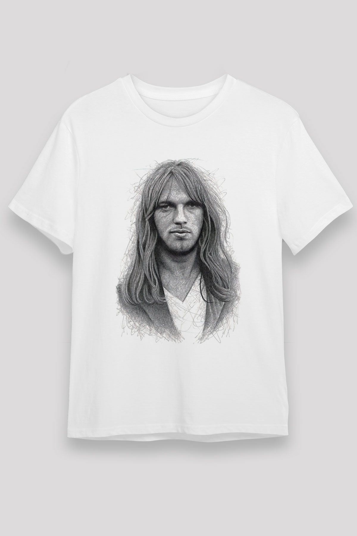 David Gilmour Baskılı Unisex Beyaz Tişört - Tshirt