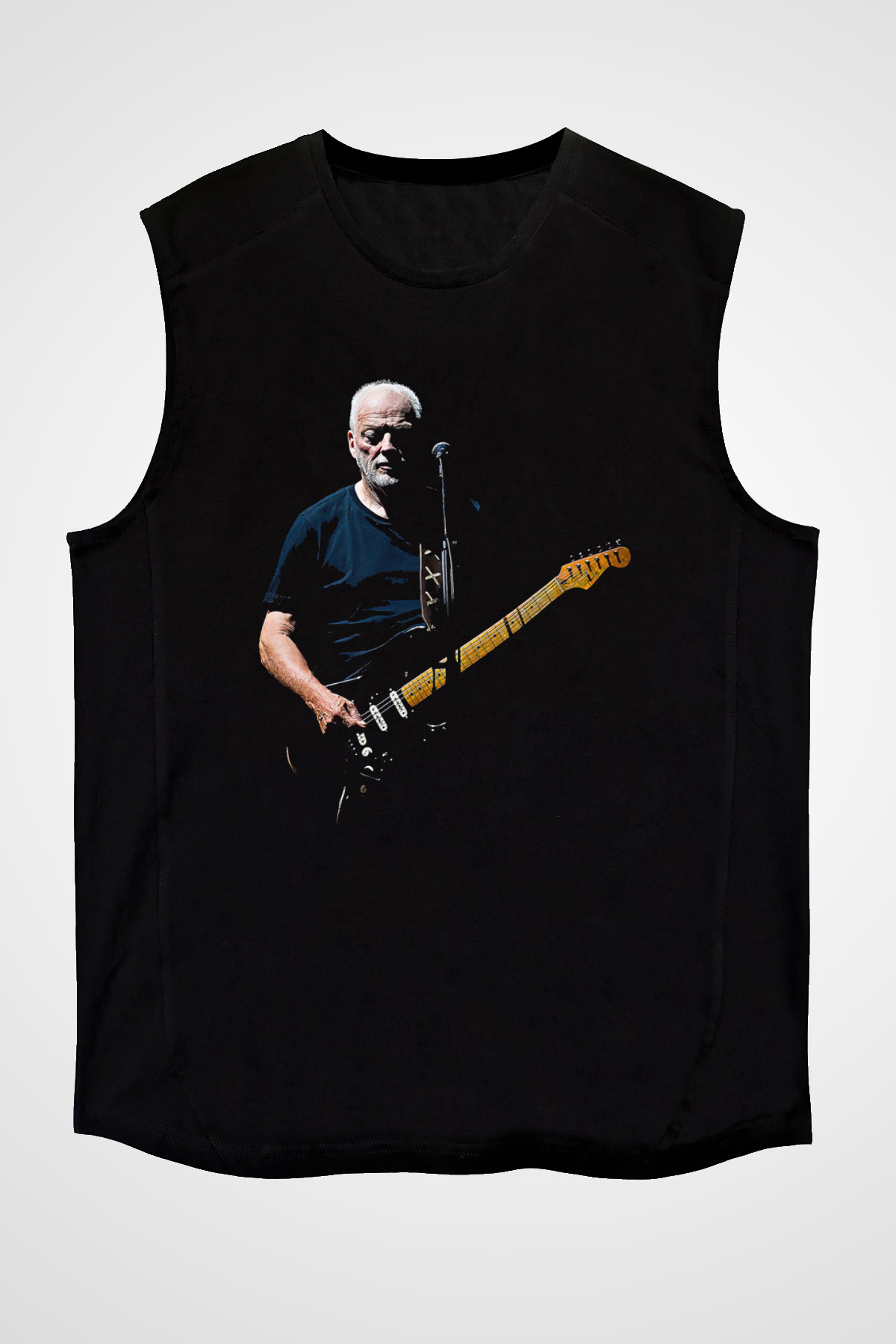David Gilmour Baskılı Unisex Siyah Kolsuz Tişört - Tshirt