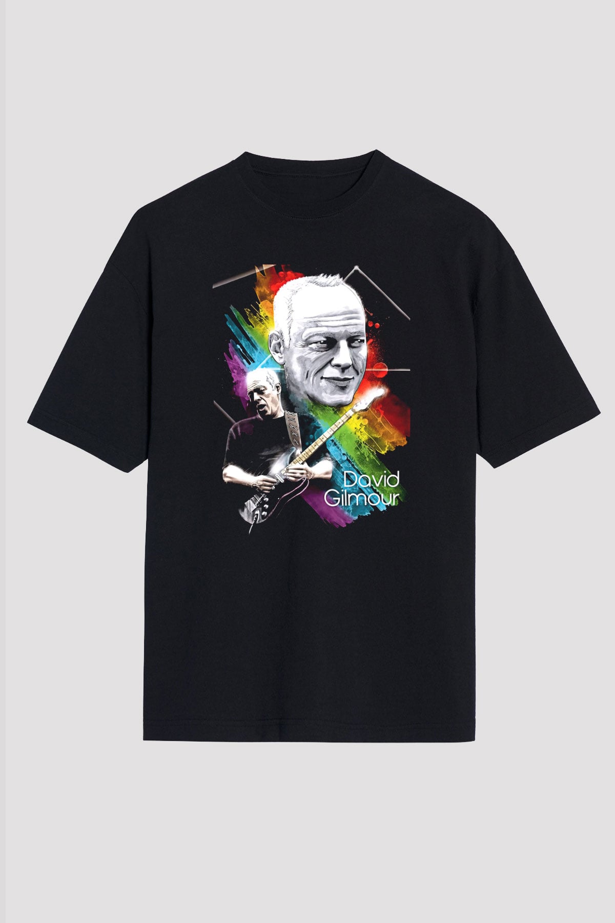 David Gilmour Baskılı Unisex Siyah Oversize Tişört - Tshirt
