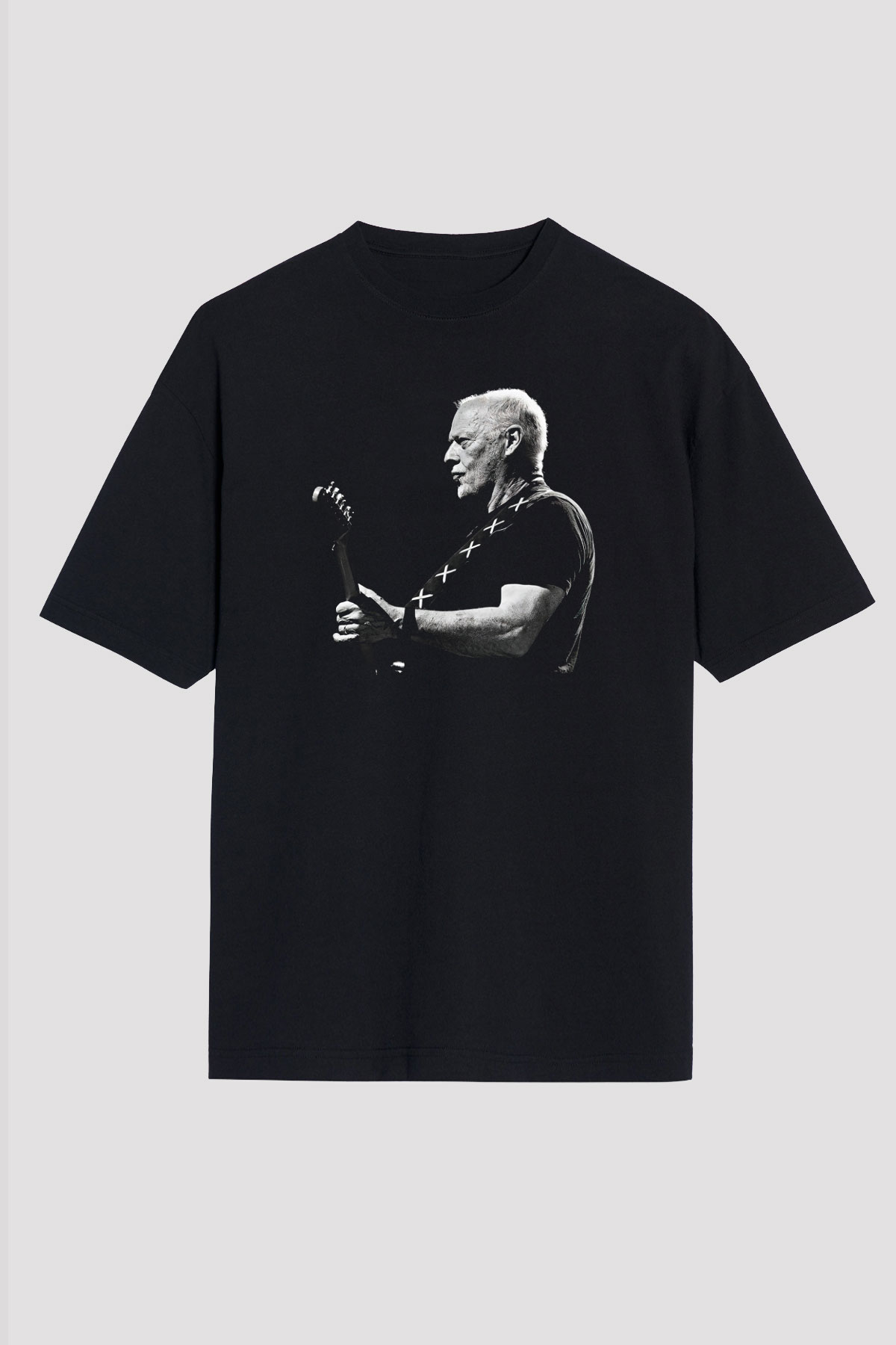 David Gilmour Baskılı Unisex Siyah Oversize Tişört - Tshirt