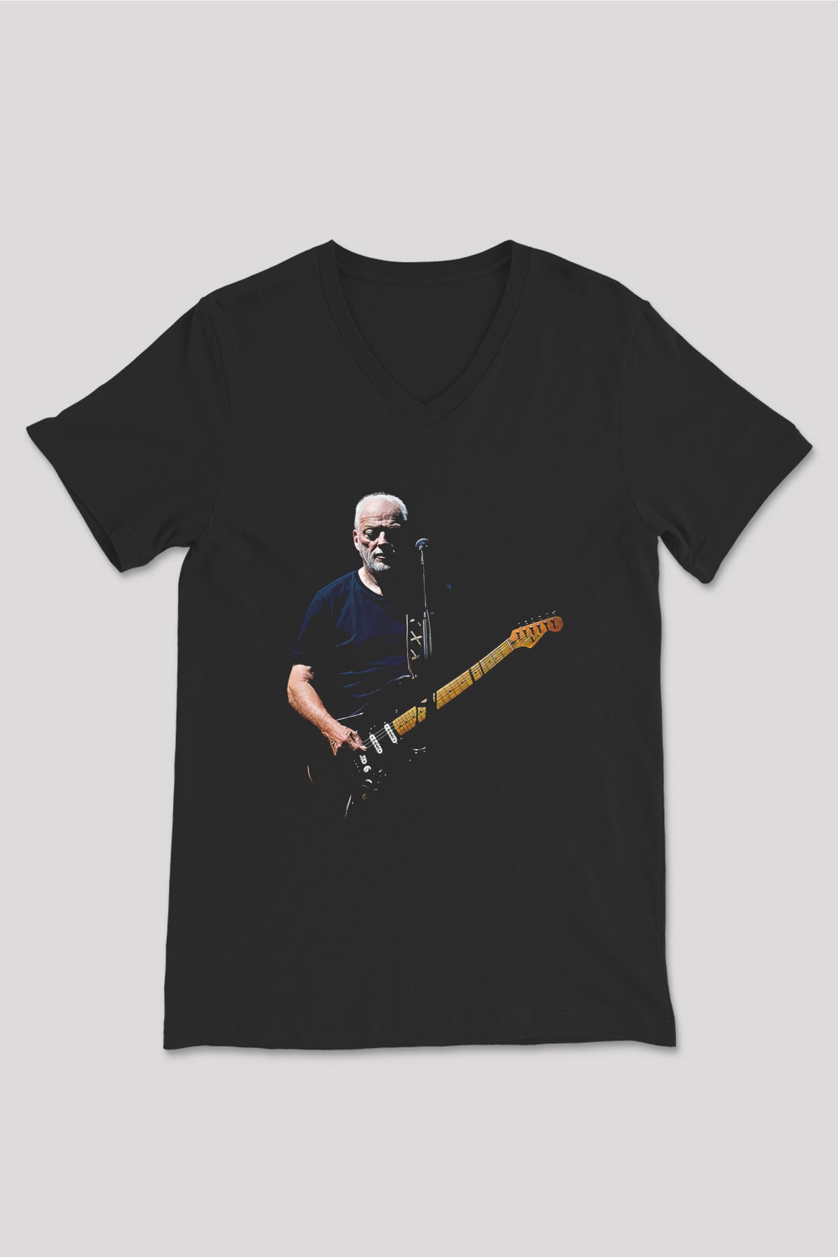David Gilmour Baskılı Unisex Siyah V Yaka Tişört - Tshirt