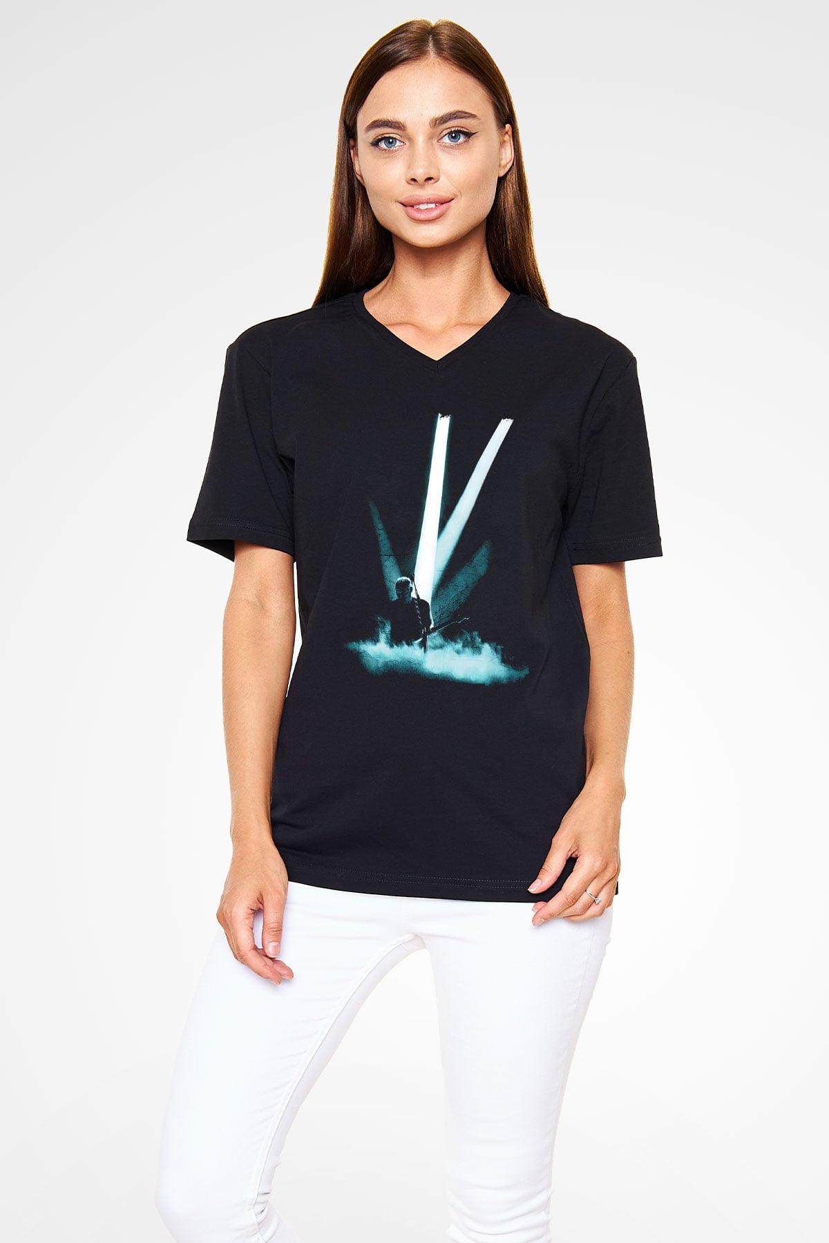 David Gilmour Baskılı Unisex Siyah V Yaka Tişört - Tshirt