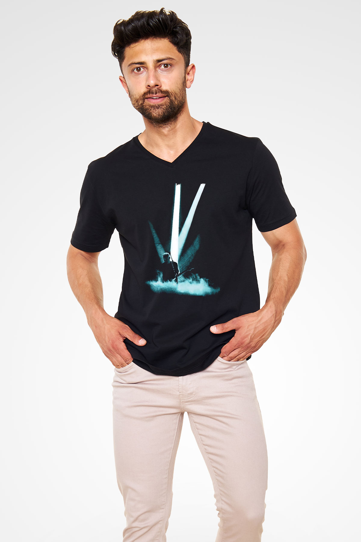David Gilmour Baskılı Unisex Siyah V Yaka Tişört - Tshirt