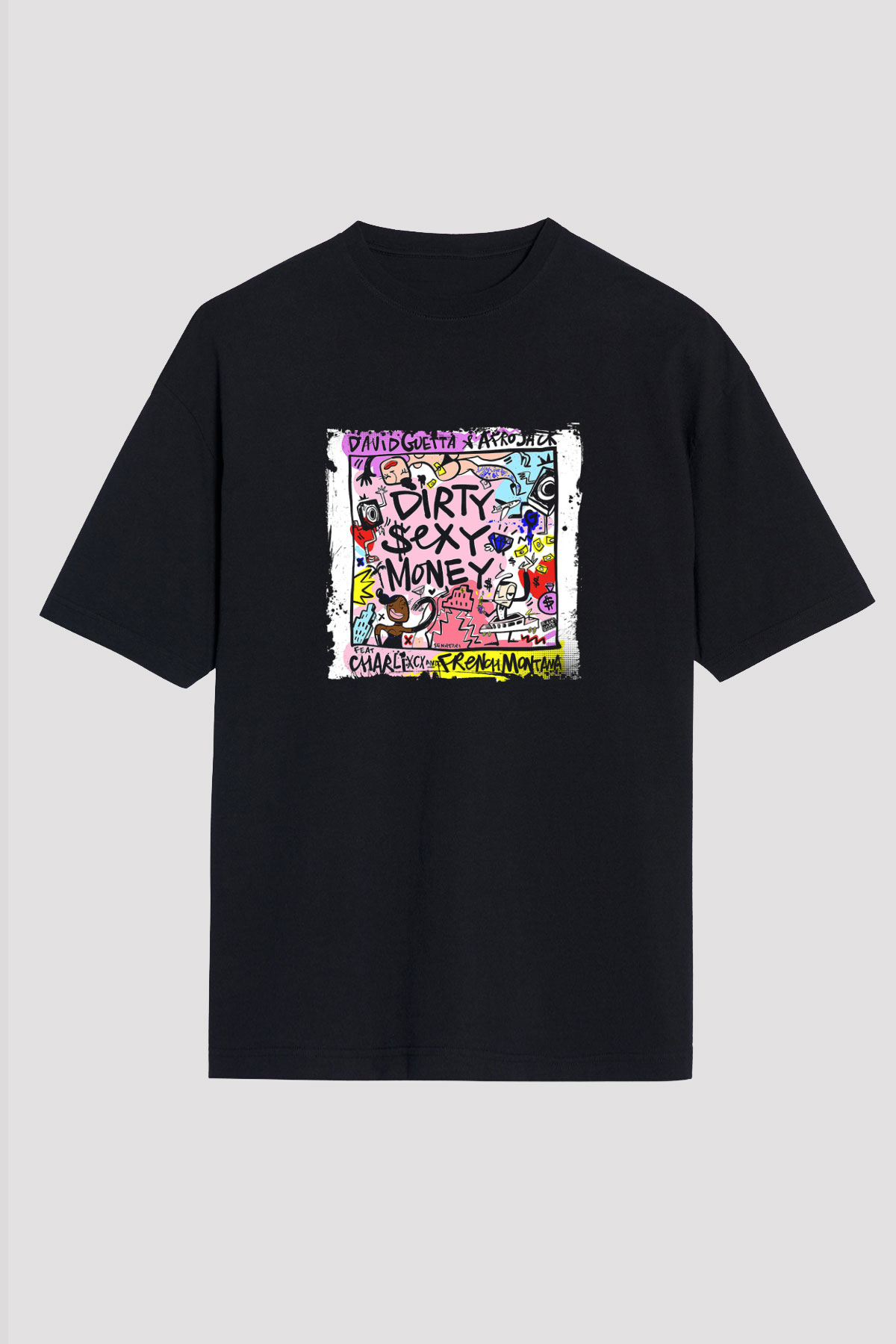 David Guetta Baskılı Unisex Oversize Siyah Tişört