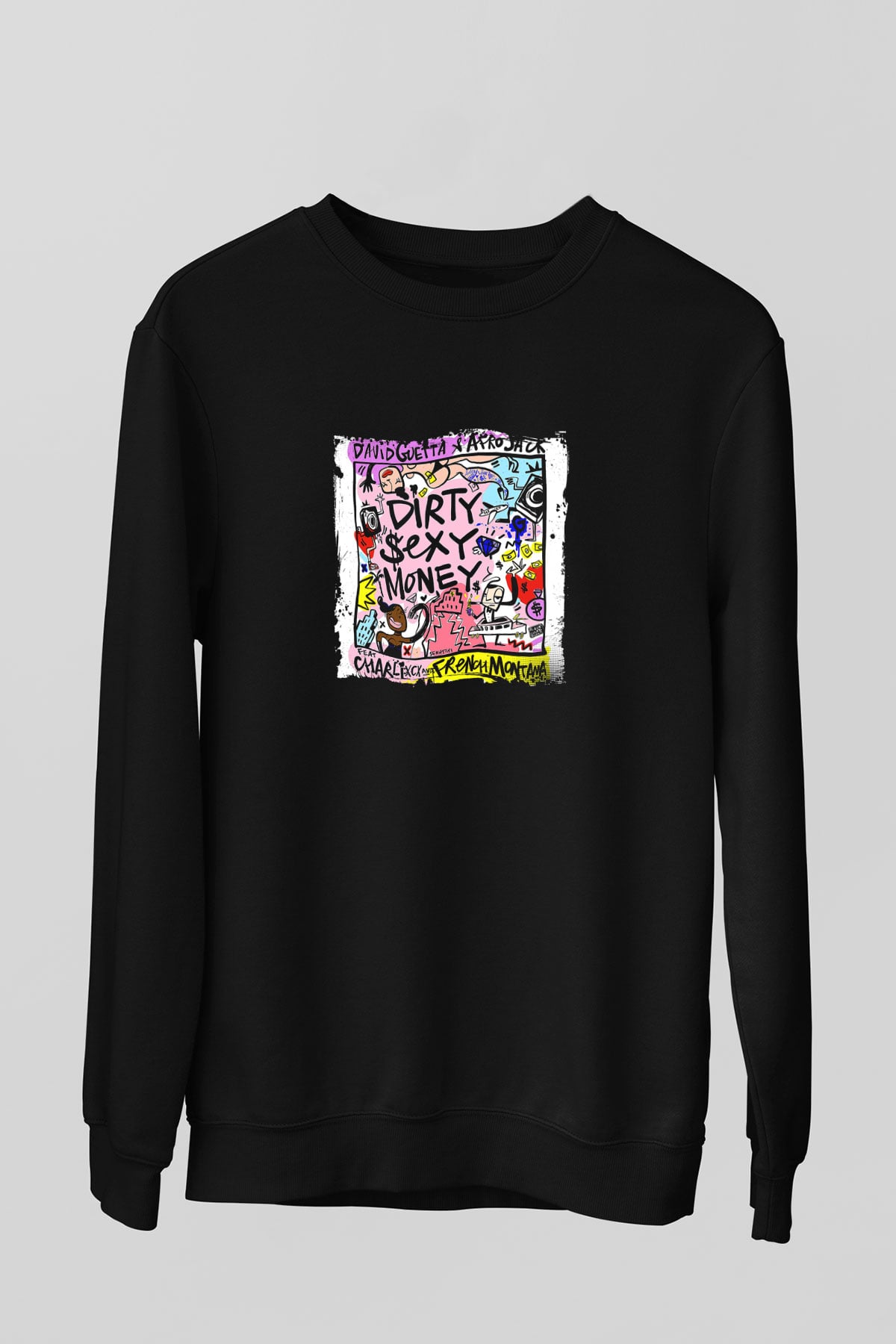 David Guetta Baskılı Unisex Siyah Sweatshirt