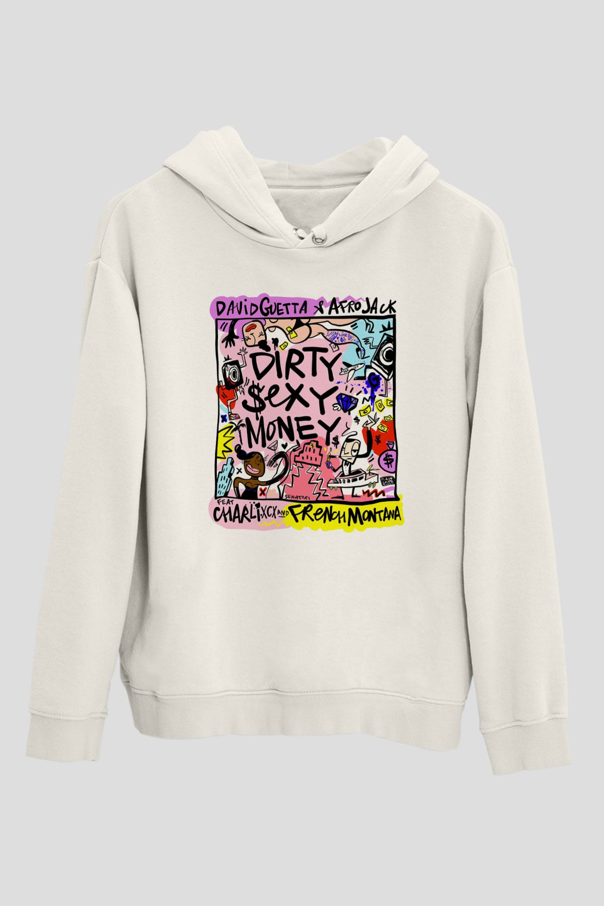 David Guetta Beyaz Unisex Kapüşonlu Sweatshirt