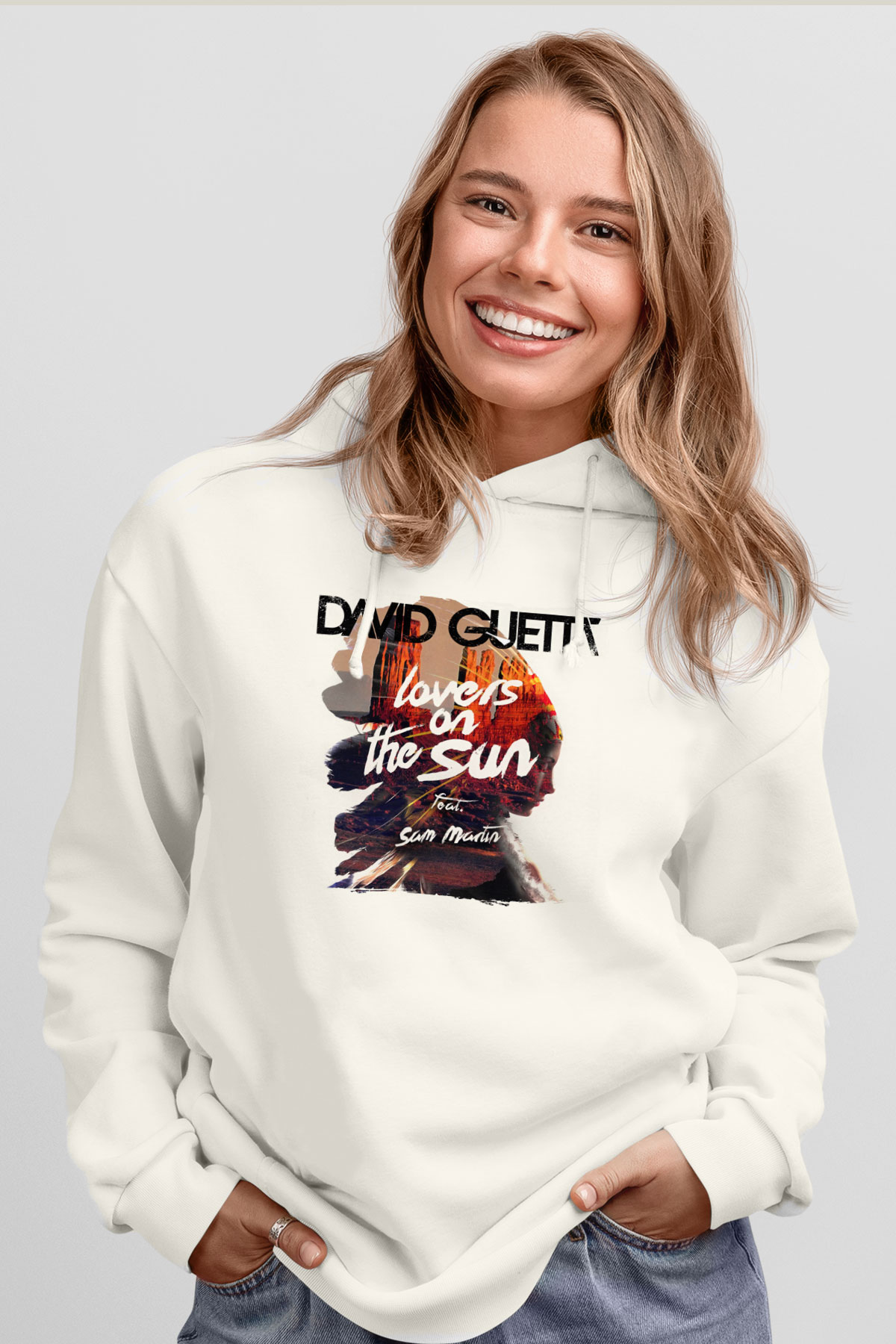 David Guetta Beyaz Unisex Kapüşonlu Sweatshirt