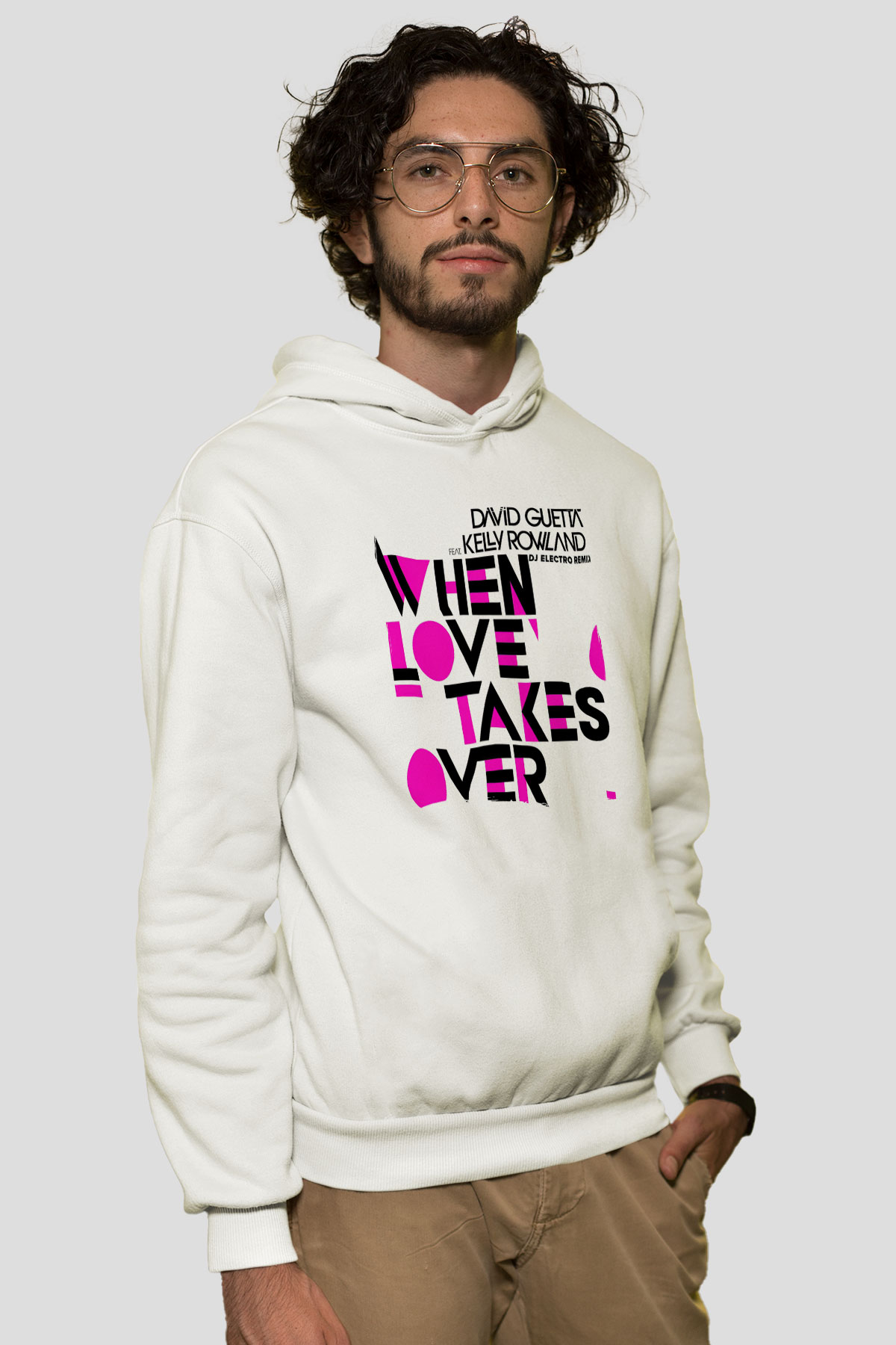 David Guetta Beyaz Unisex Kapüşonlu Sweatshirt