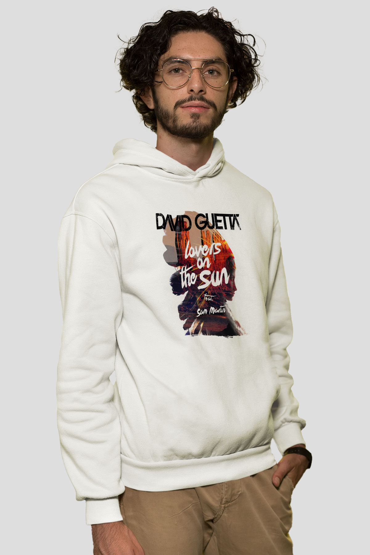 David Guetta Beyaz Unisex Kapüşonlu Sweatshirt