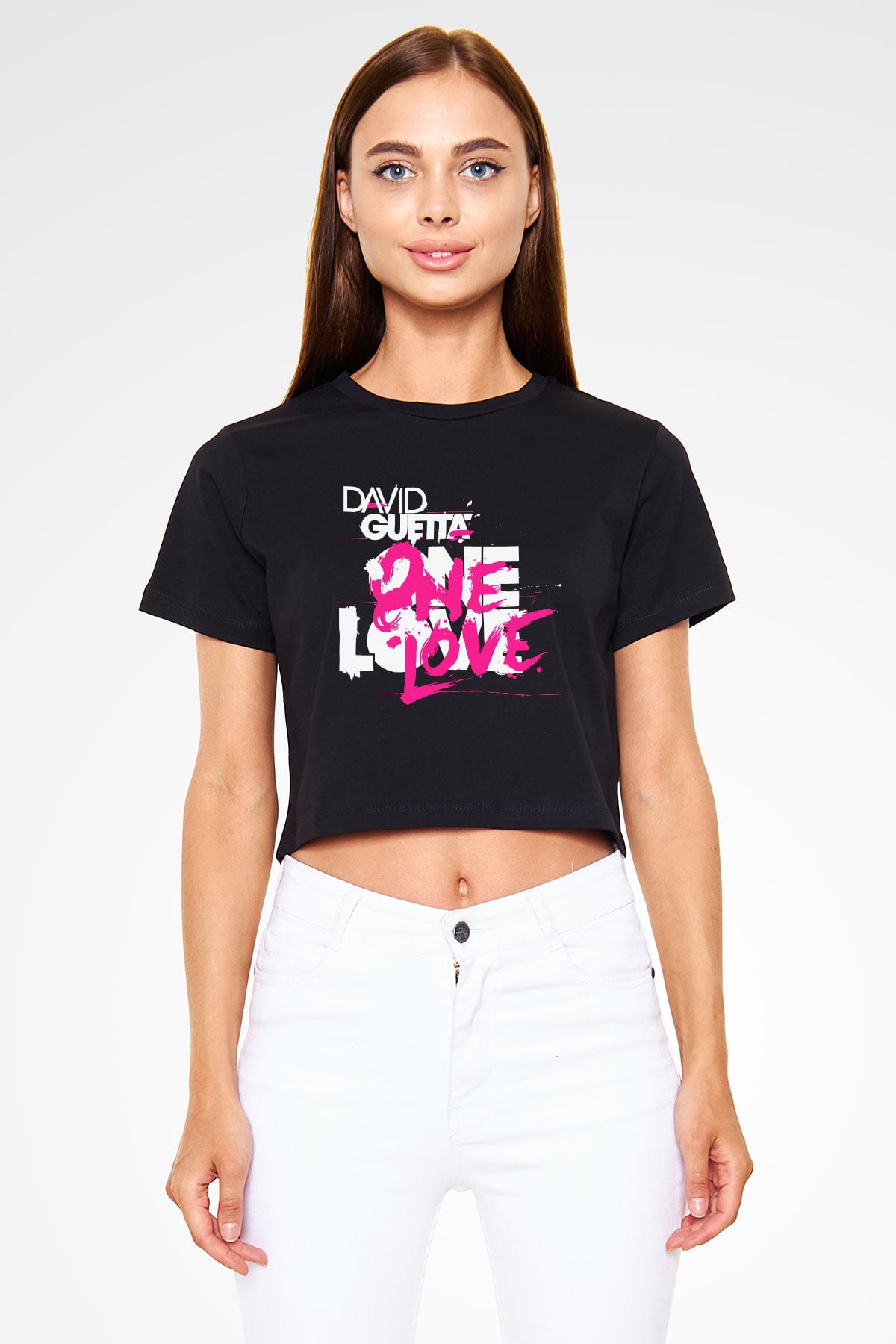 David Guetta Siyah Crop Top Tişört