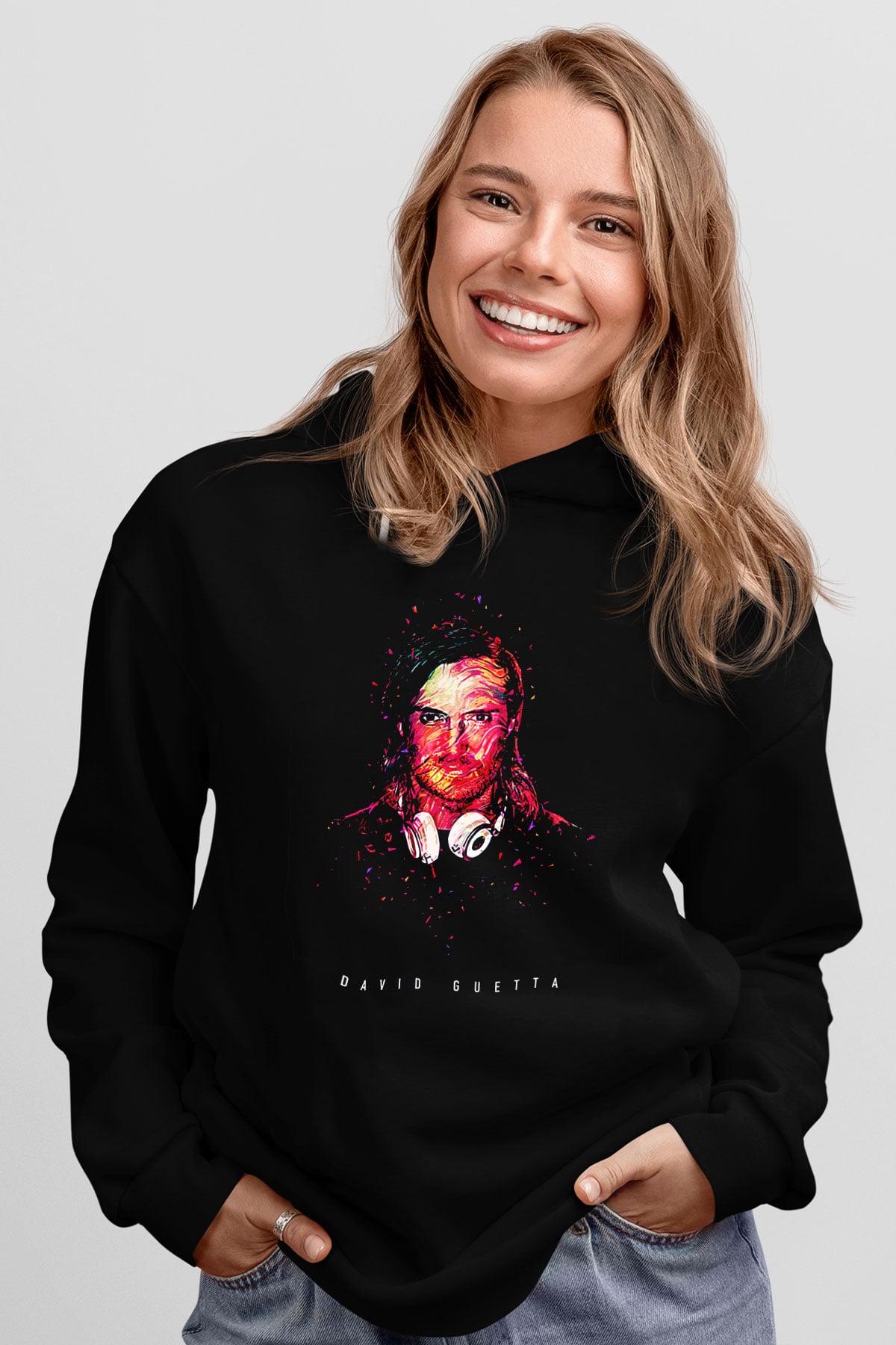 David Guetta Siyah Unisex Kapüşonlu Sweatshirt