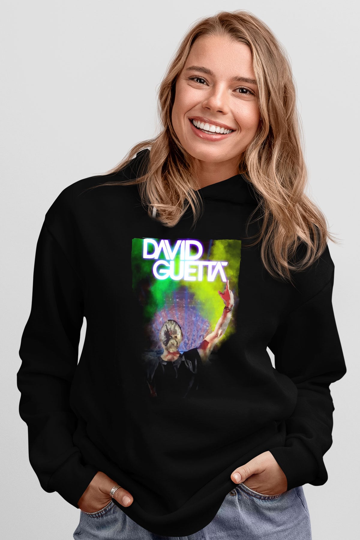 David Guetta Siyah Unisex Kapüşonlu Sweatshirt