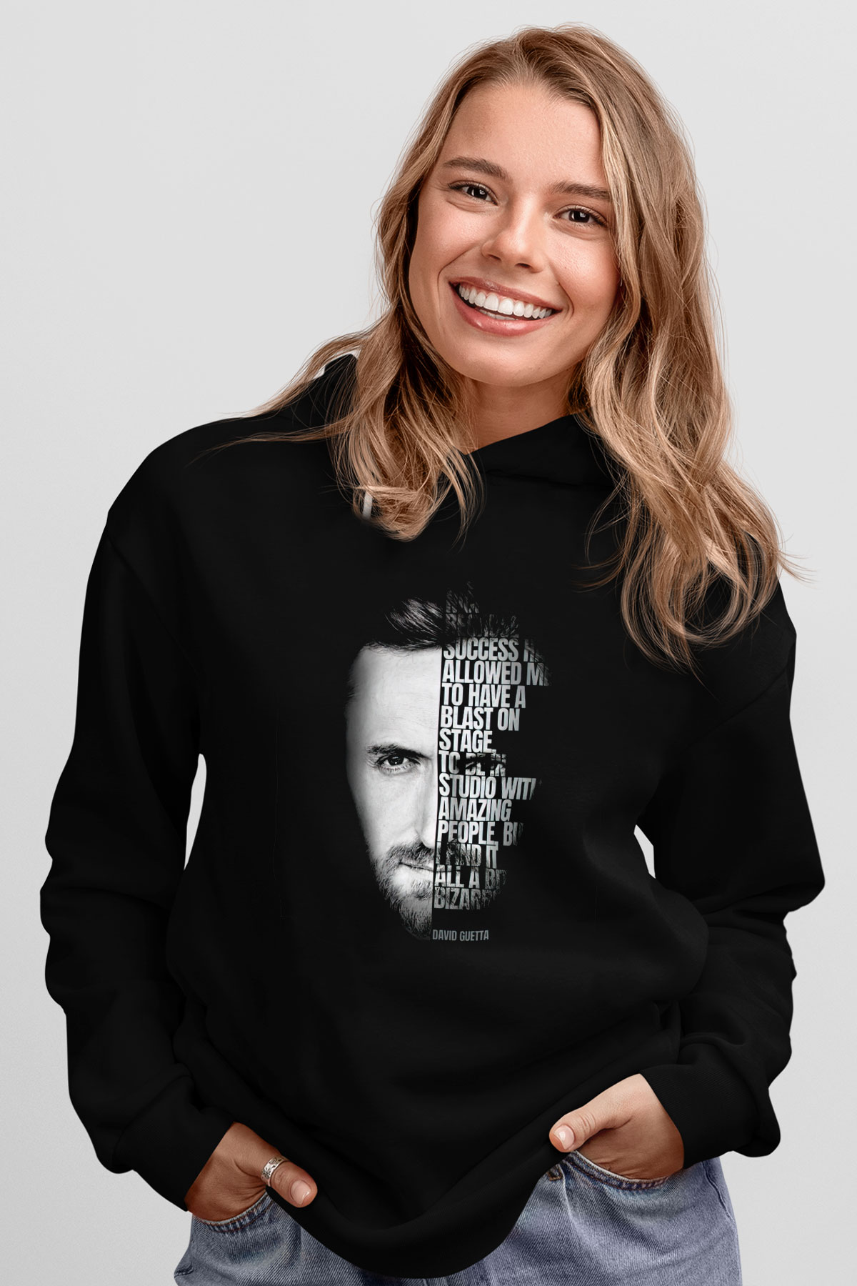 David Guetta Siyah Unisex Kapüşonlu Sweatshirt