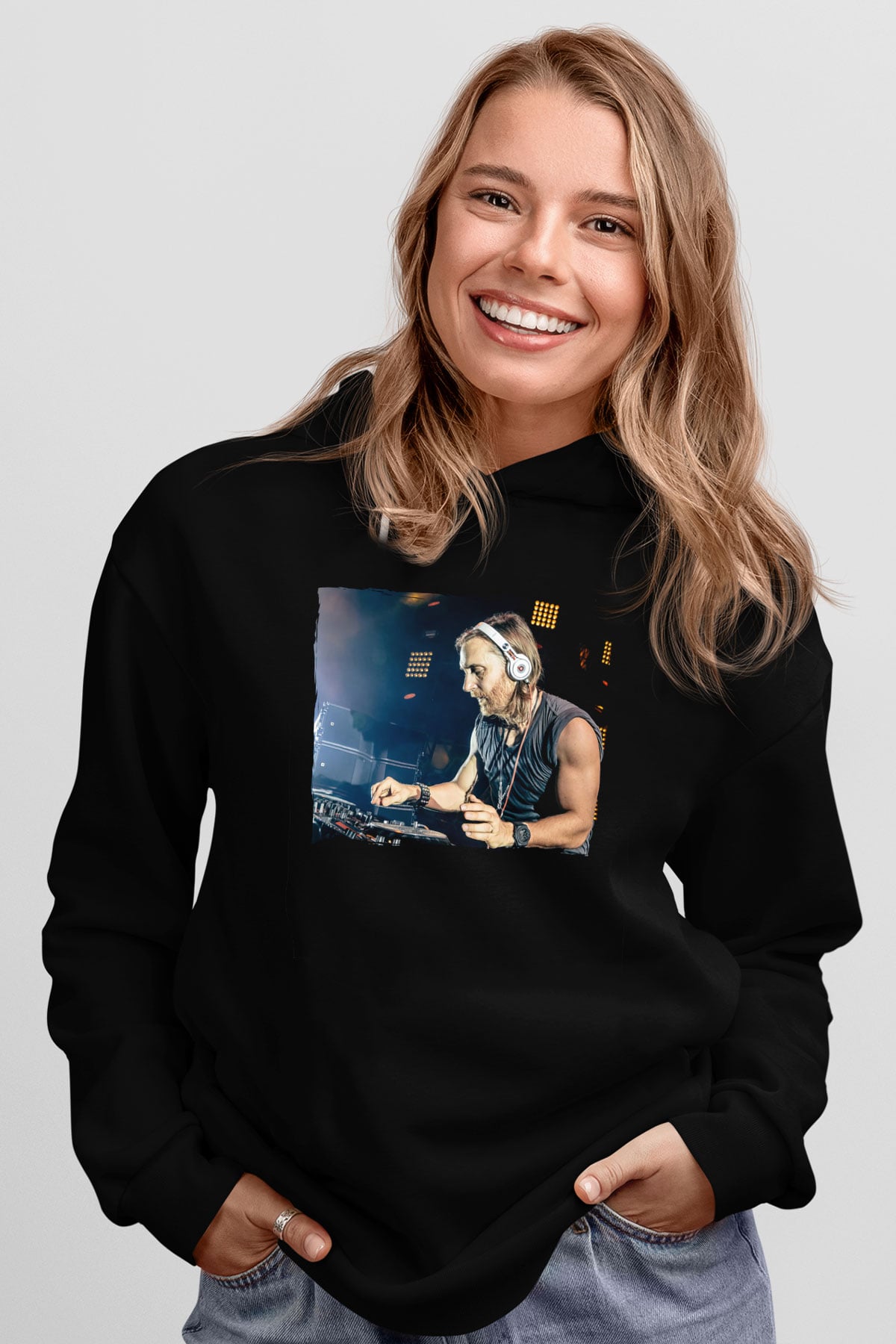 David Guetta Siyah Unisex Kapüşonlu Sweatshirt