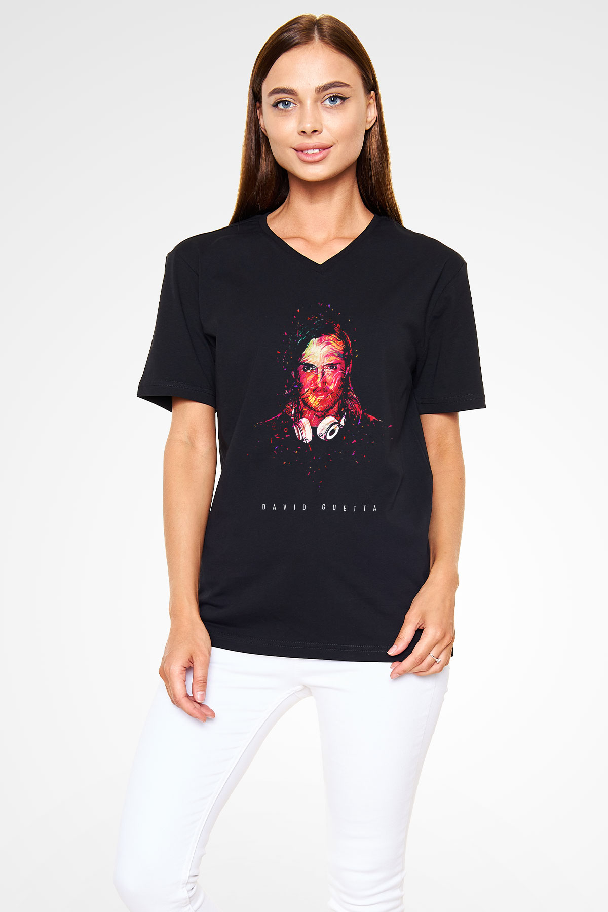 David Guetta Siyah Unisex V Yaka Tişört