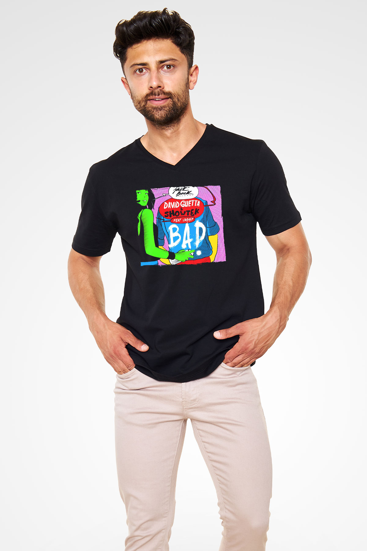 David Guetta Siyah Unisex V Yaka Tişört