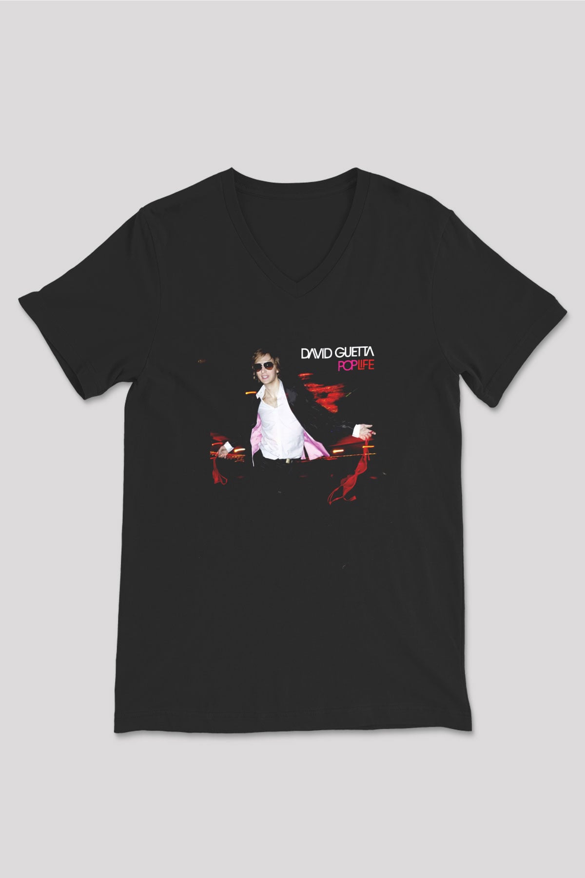 David Guetta Siyah Unisex V Yaka Tişört