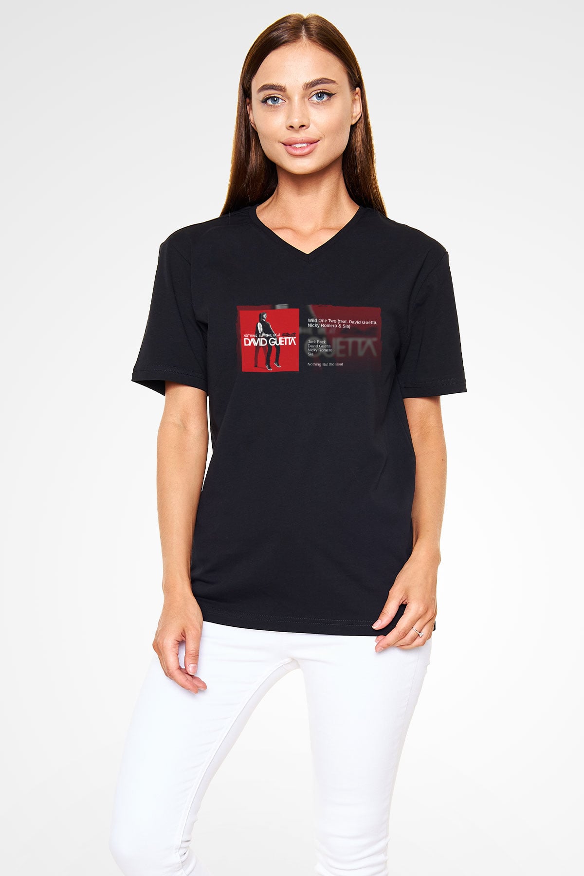 David Guetta Siyah Unisex V Yaka Tişört