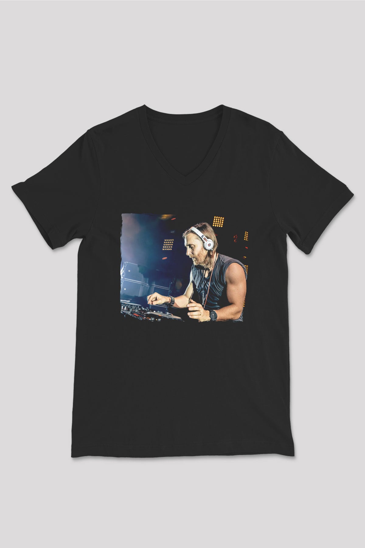 David Guetta Siyah Unisex V Yaka Tişört