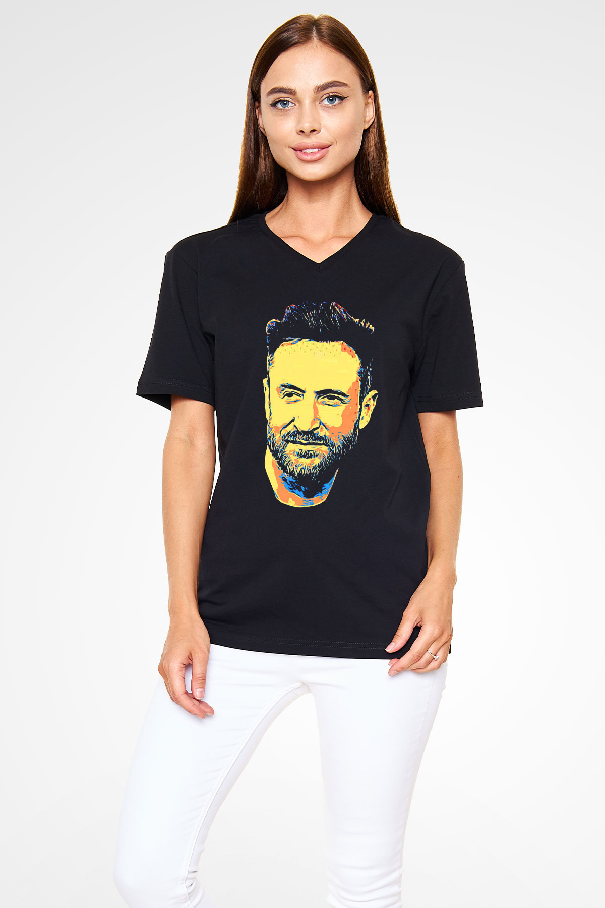 David Guetta Siyah Unisex V Yaka Tişört