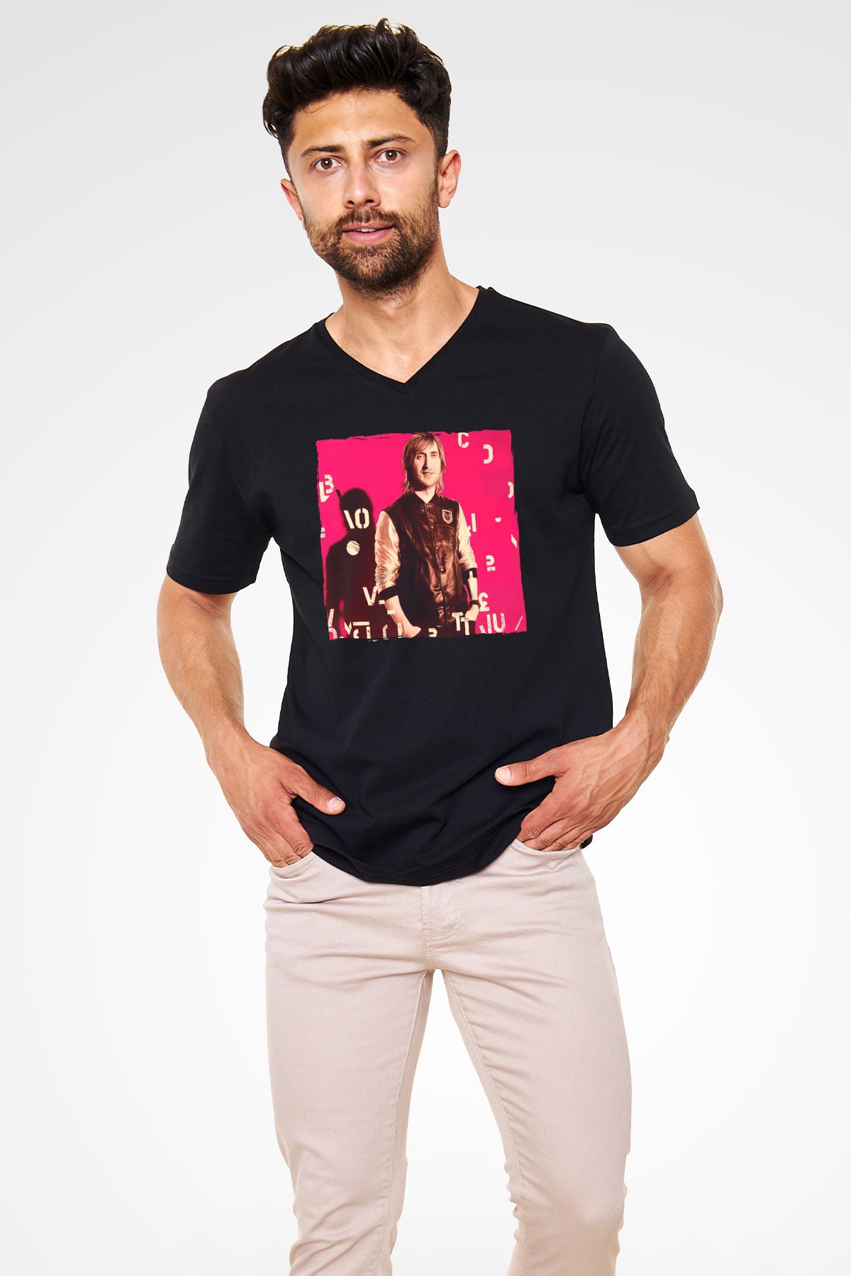 David Guetta Siyah Unisex V Yaka Tişört
