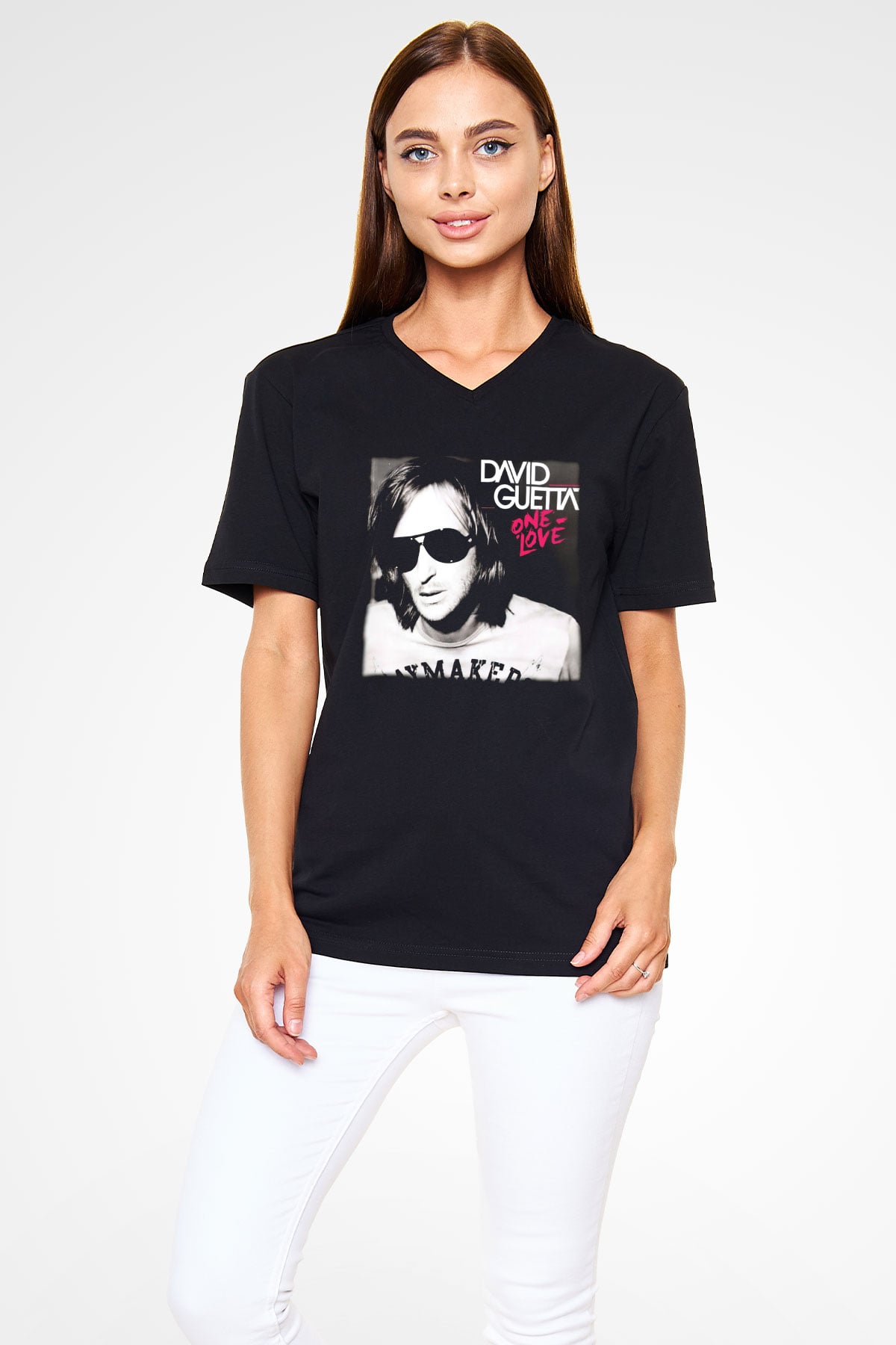 David Guetta Siyah Unisex V Yaka Tişört