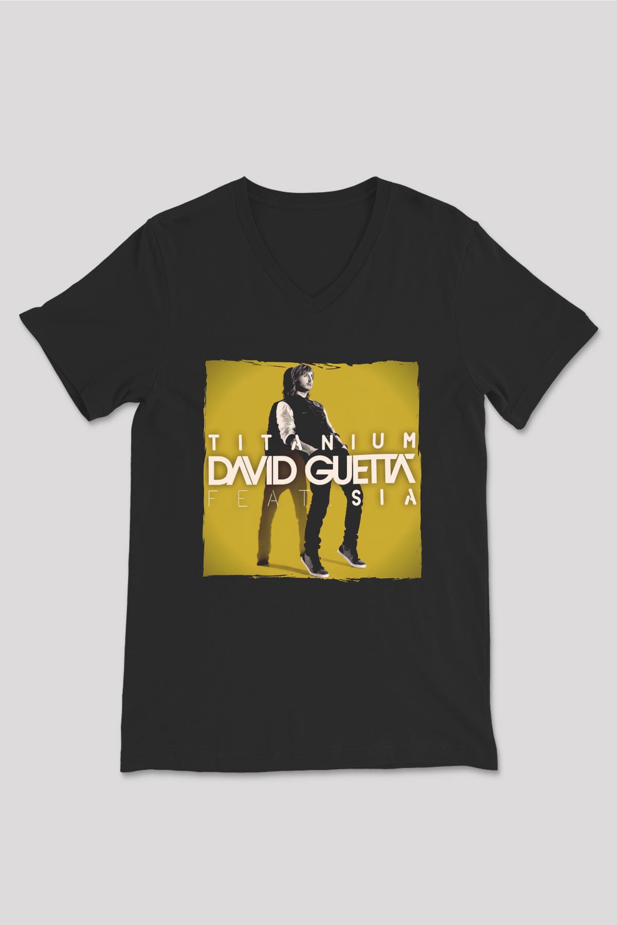 David Guetta Siyah Unisex V Yaka Tişört